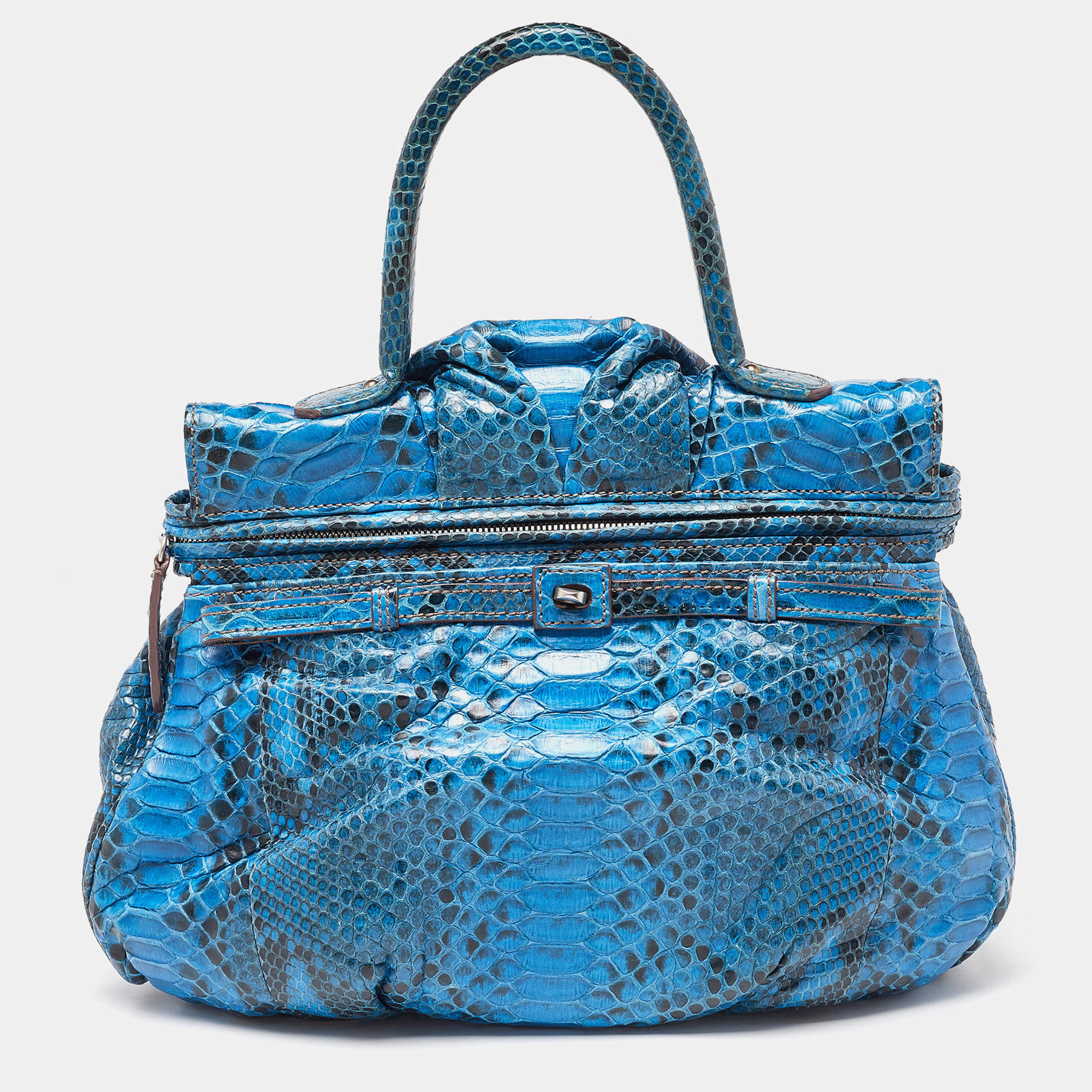 Pre Owned Zagliani Blue Python Puffy Top Handle Bag