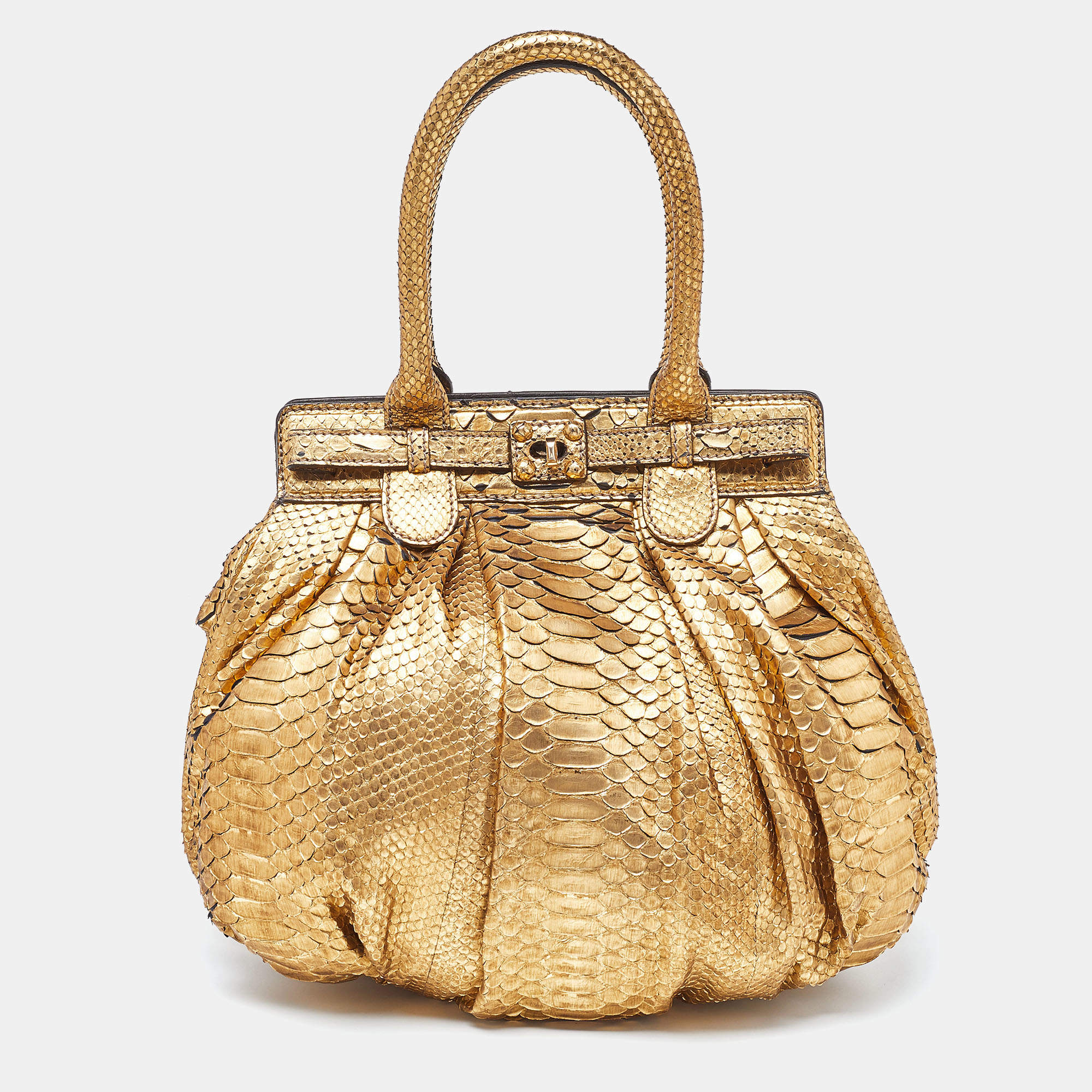 Zagliani Gold Python Puffy Hobo