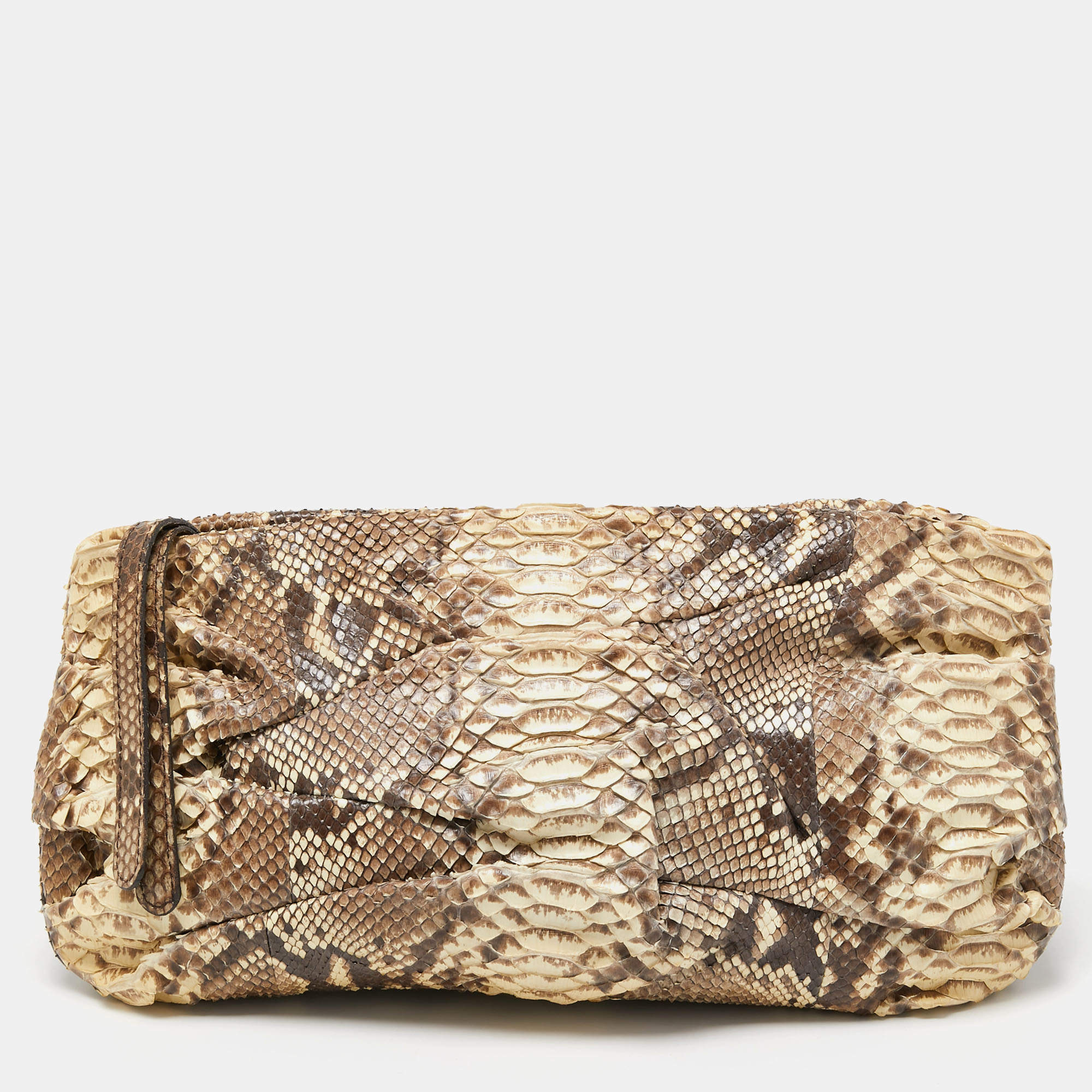 Zagliani Beige/Grey Python Oversized Clutch