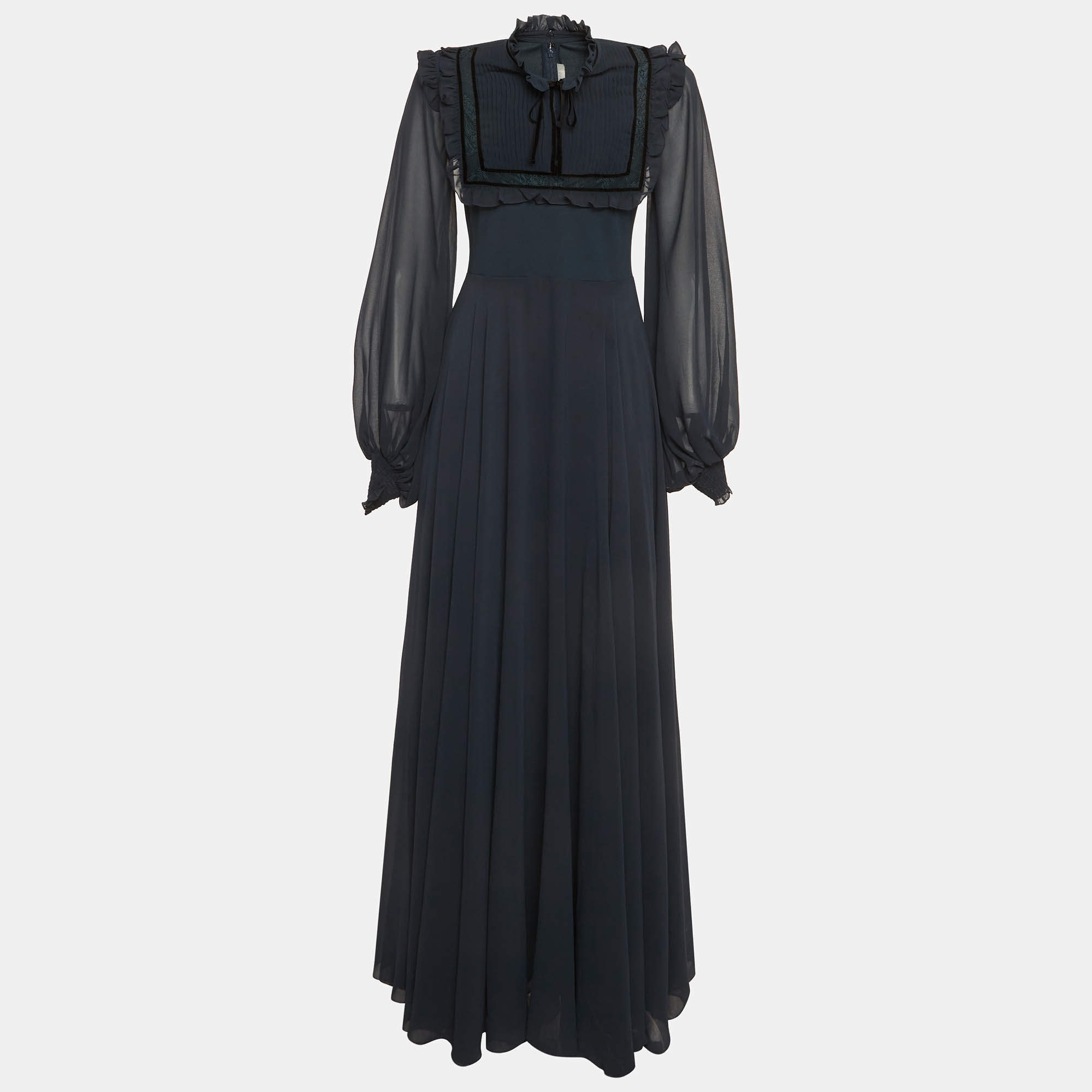 Pre Owned Zeena Zaki Midnight Blue Chiffon Maxi Dress M