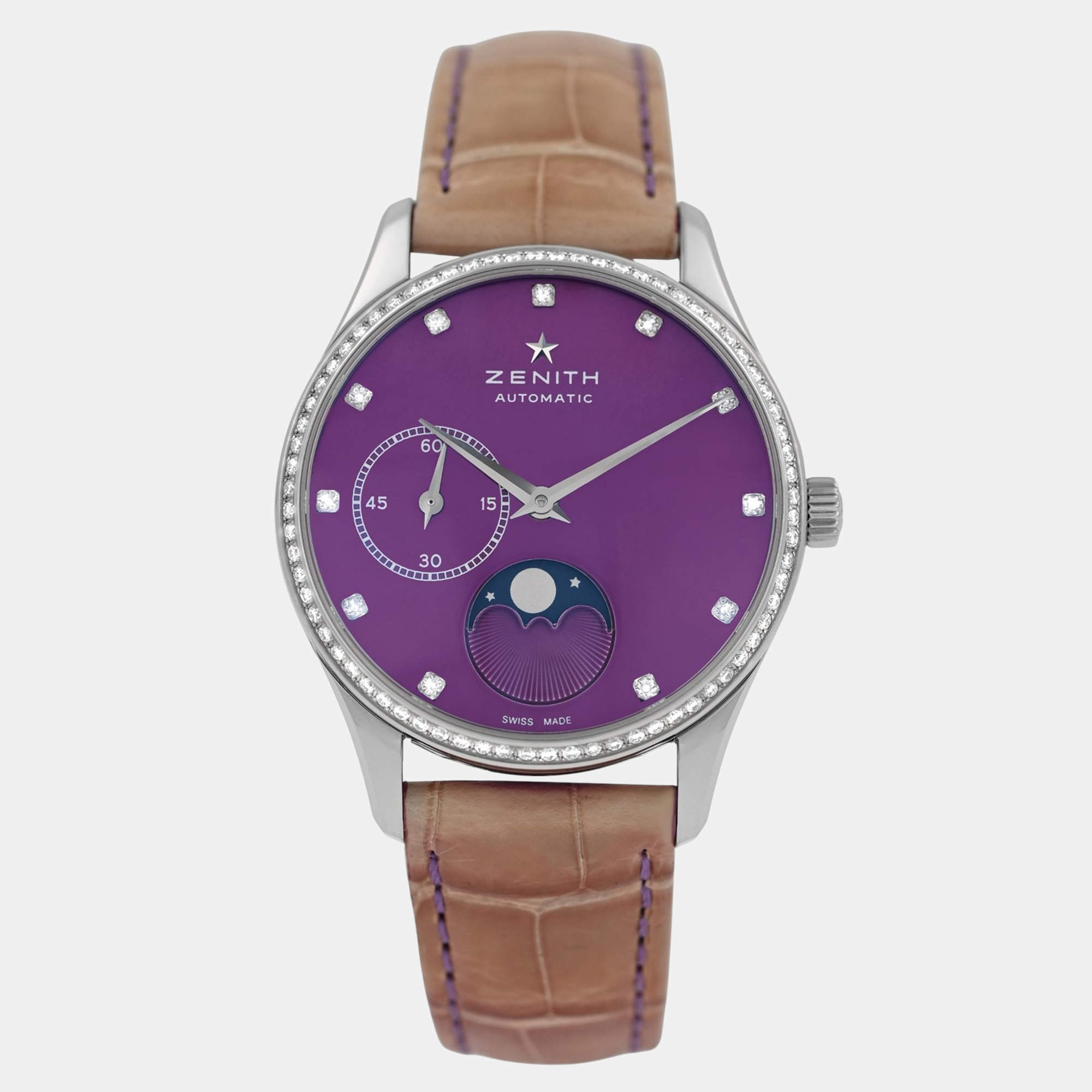 Pre Owned Zenith Elite Ultra Thin Moonphase 16.2310.692 Automatic Stainless Steel Diamonds Women's Wristwatch 33mm