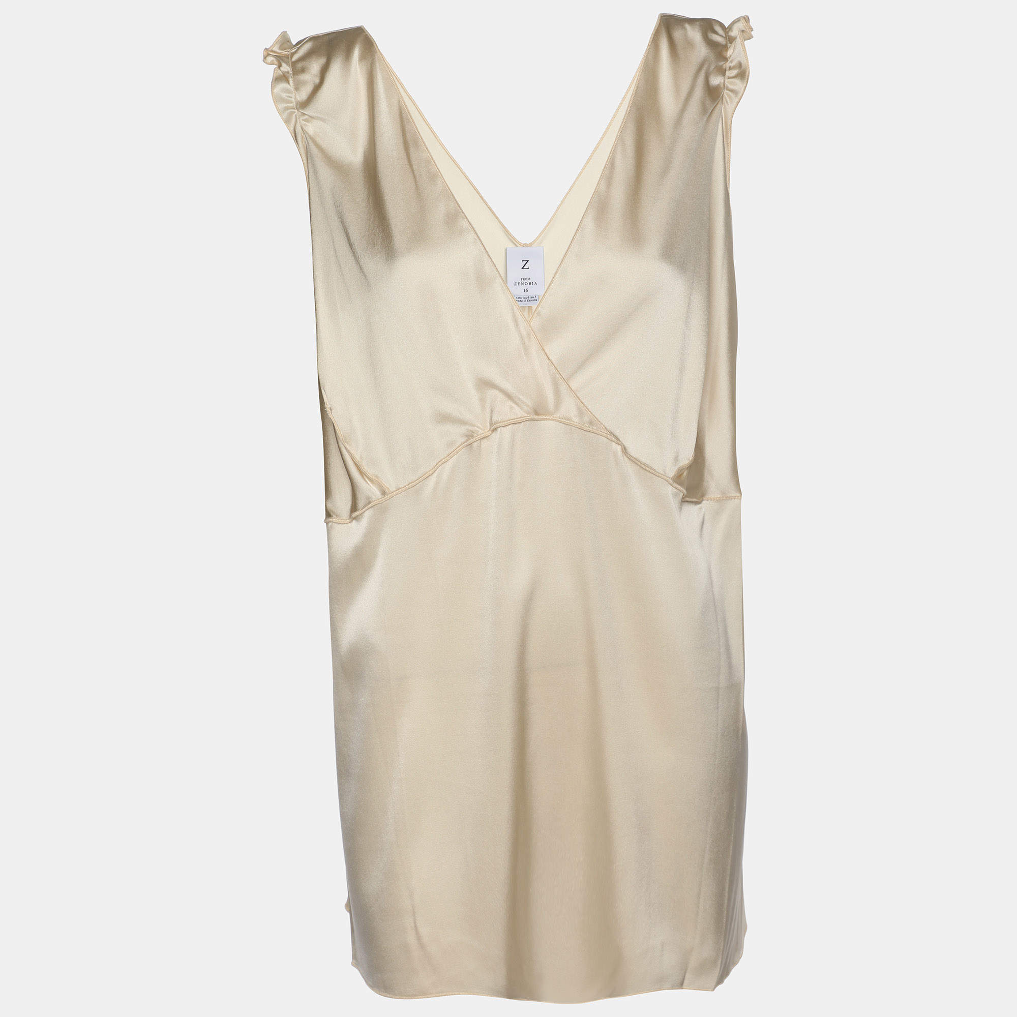 Pre Owned Z from Zenobia Metallic Beige Stretch Silk Sleeveless Camisole XL