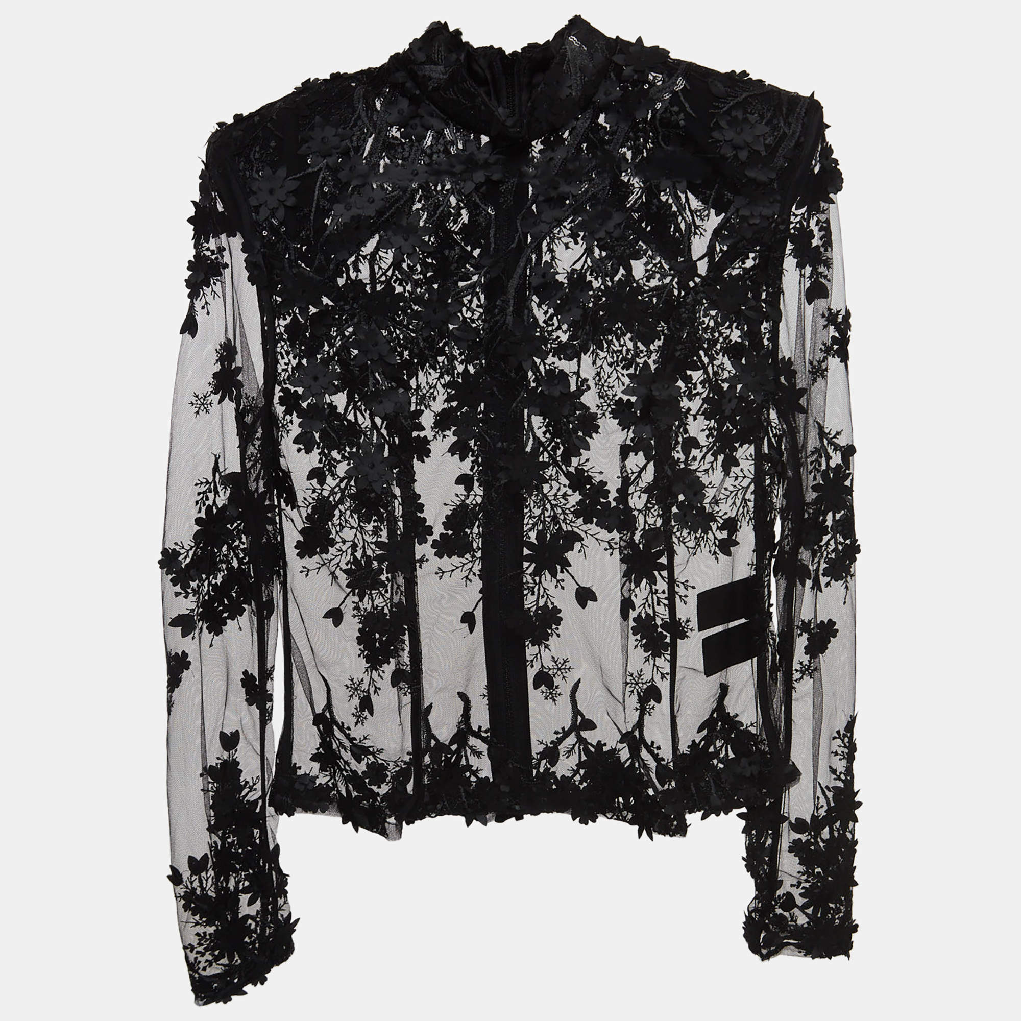Zhivago Black Embroidered Mesh High Neck Sheer Top M