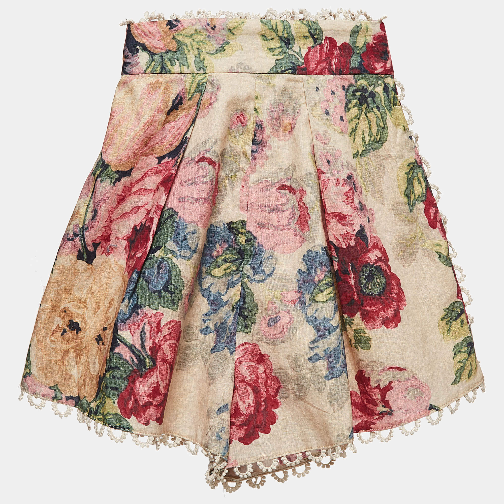 Zimmermann Multicolor Printed Linen Blend Melody High-Waist Shorts S