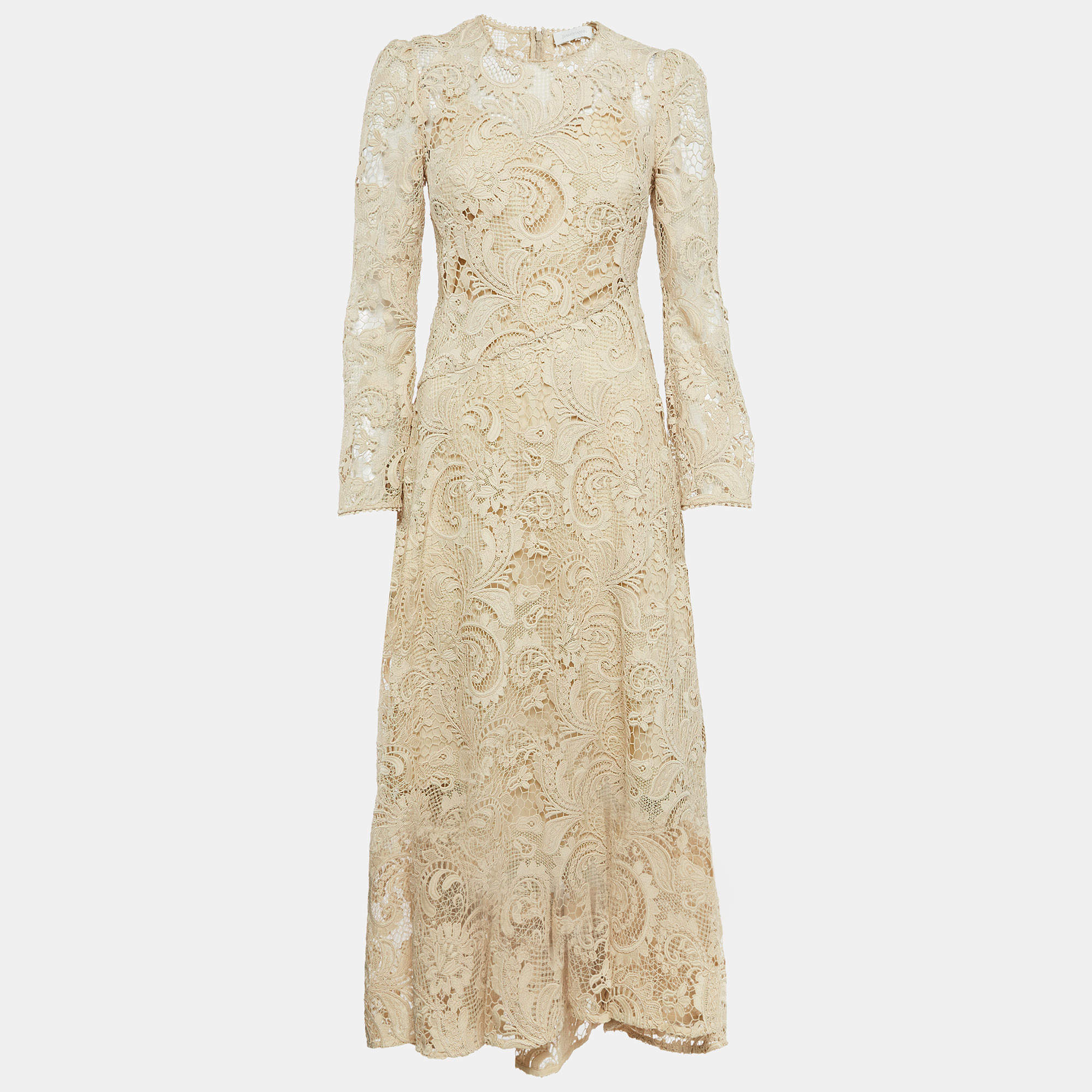 Pre Owned Zimmermann Beige Waverly Lace Midi Dress S