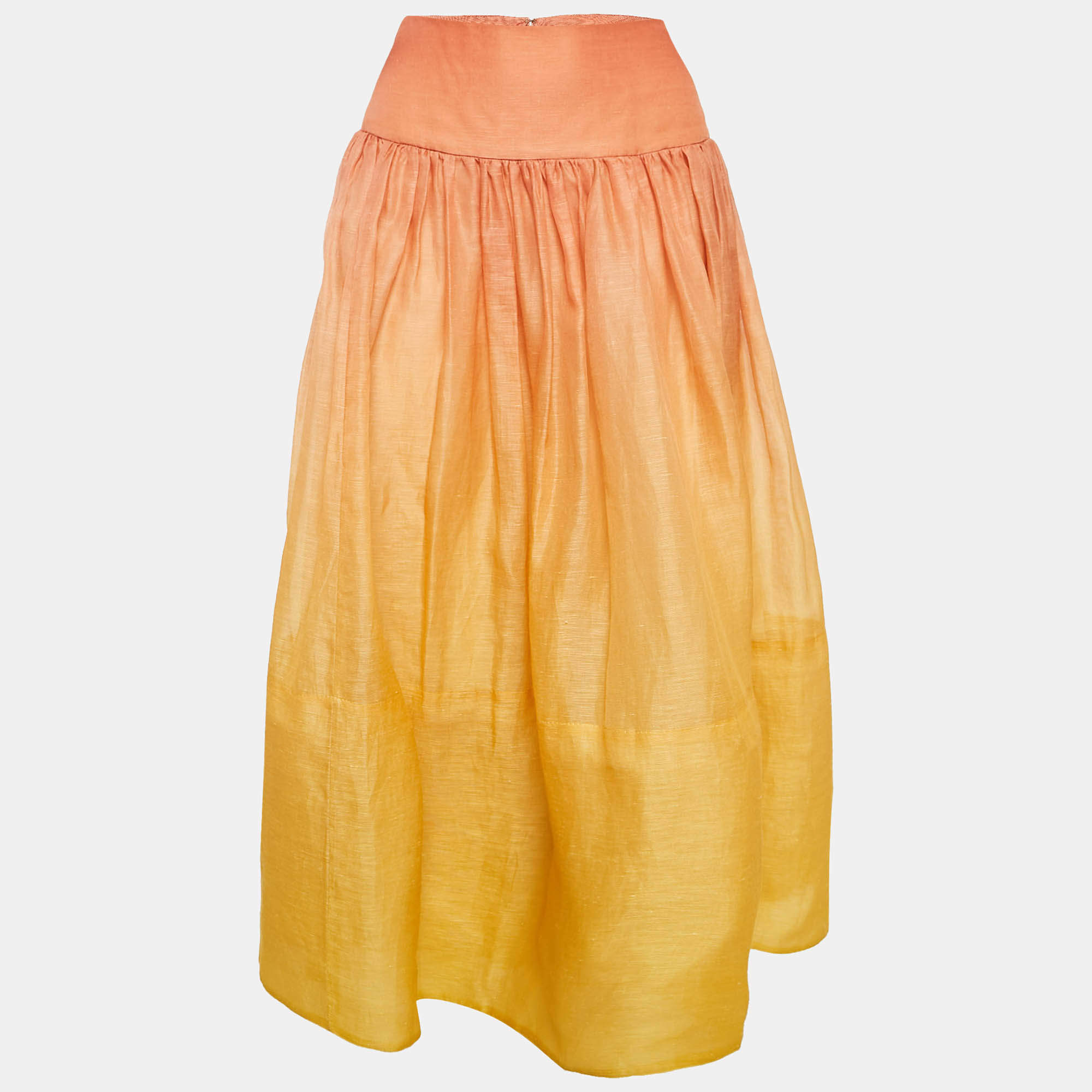 Zimmermann Ombre Sunshine Orange Silk and Linen Postcard Maxi Skirt L