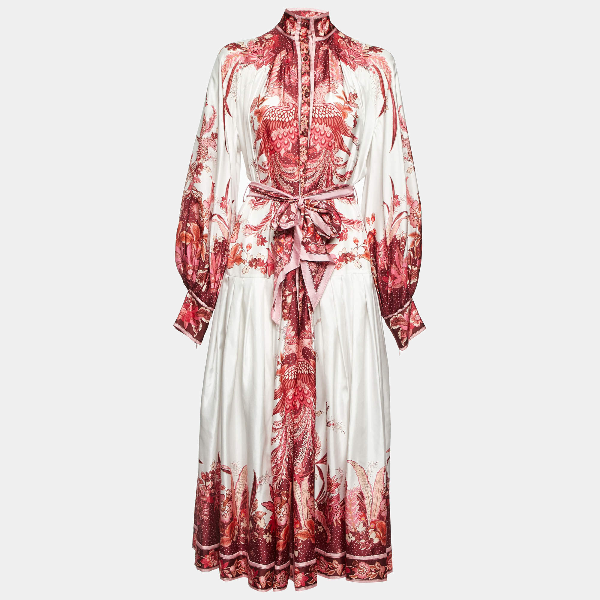 Pre Owned Zimmermann Pink Printed Silk Wavelength Placement Midi Dress L
