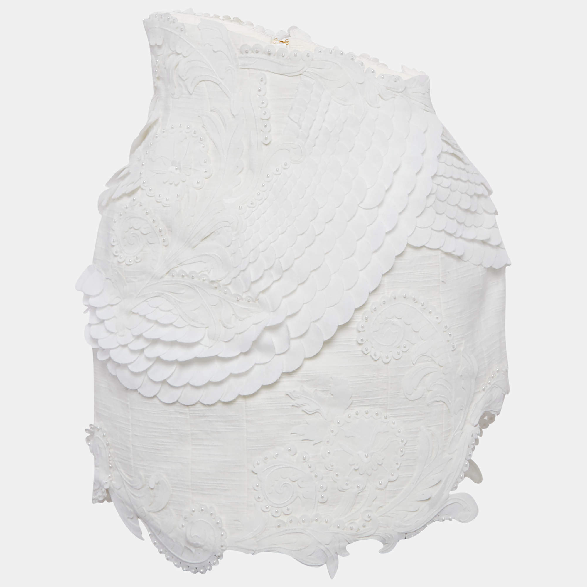 Zimmermann White Embellished Cotton Tama Filigree Mini Skirt M