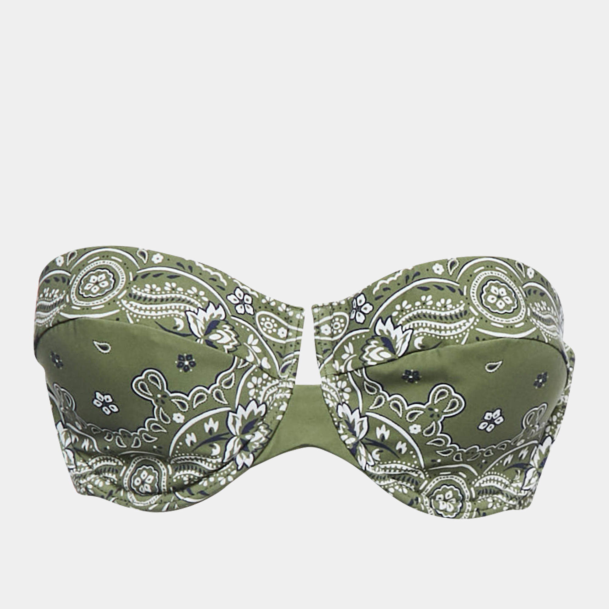 Zimmermann Green Paisley Print Underwired Bandeau Bikini Top L