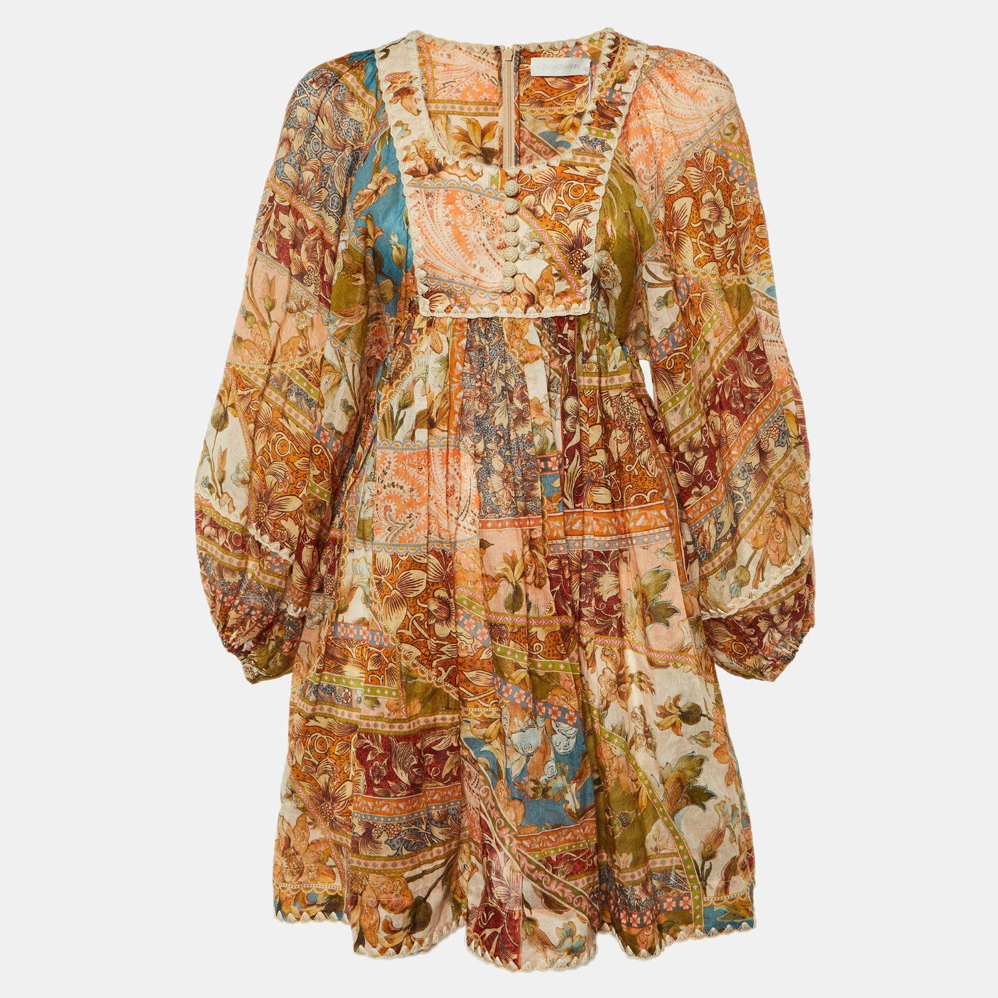 ワンピース ZIMMERMANN Woman Dress Multicolor 1010DRS252 MINML Zimmermann Multicolor Chintz Print Ramie Billow Mini Dress S