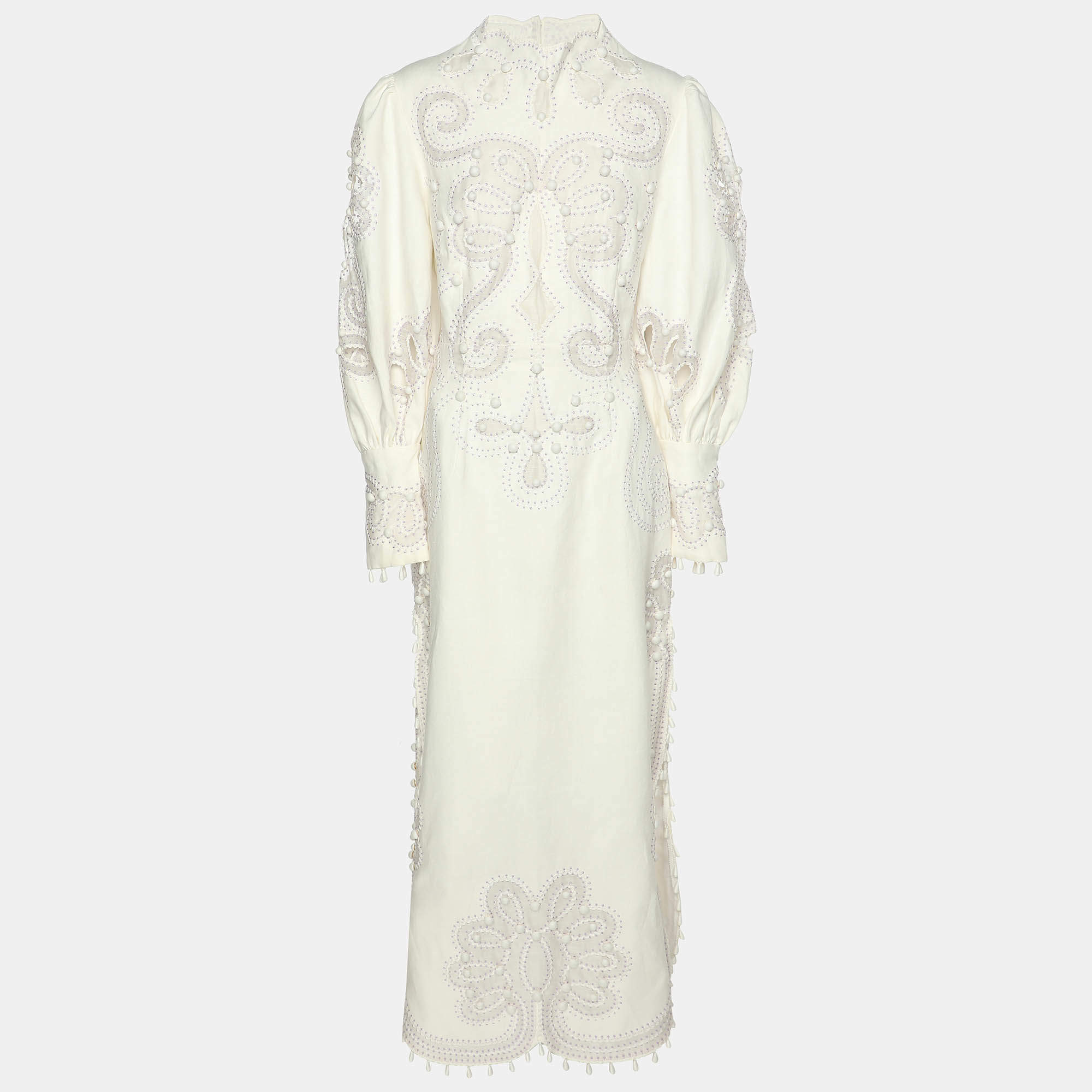 Pre Owned Zimmermann White Linen Ninety Six Ric Rac Midi Dress L