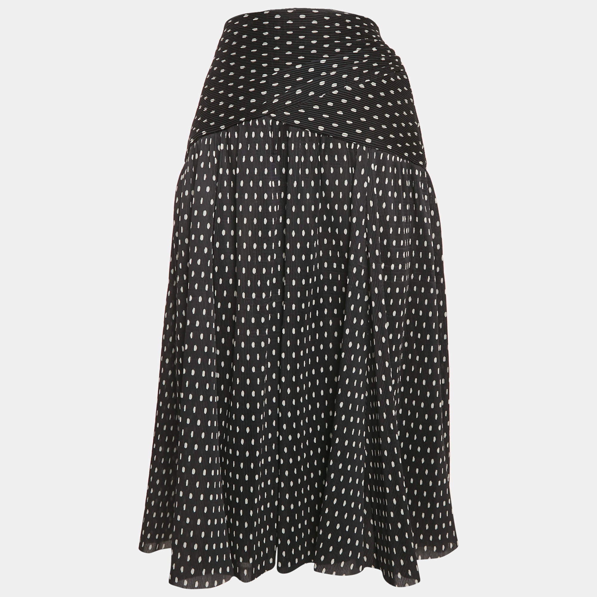 Pre Owned Zimmermann Black Polka Dots Synthetic Pleated Midi Skirt M