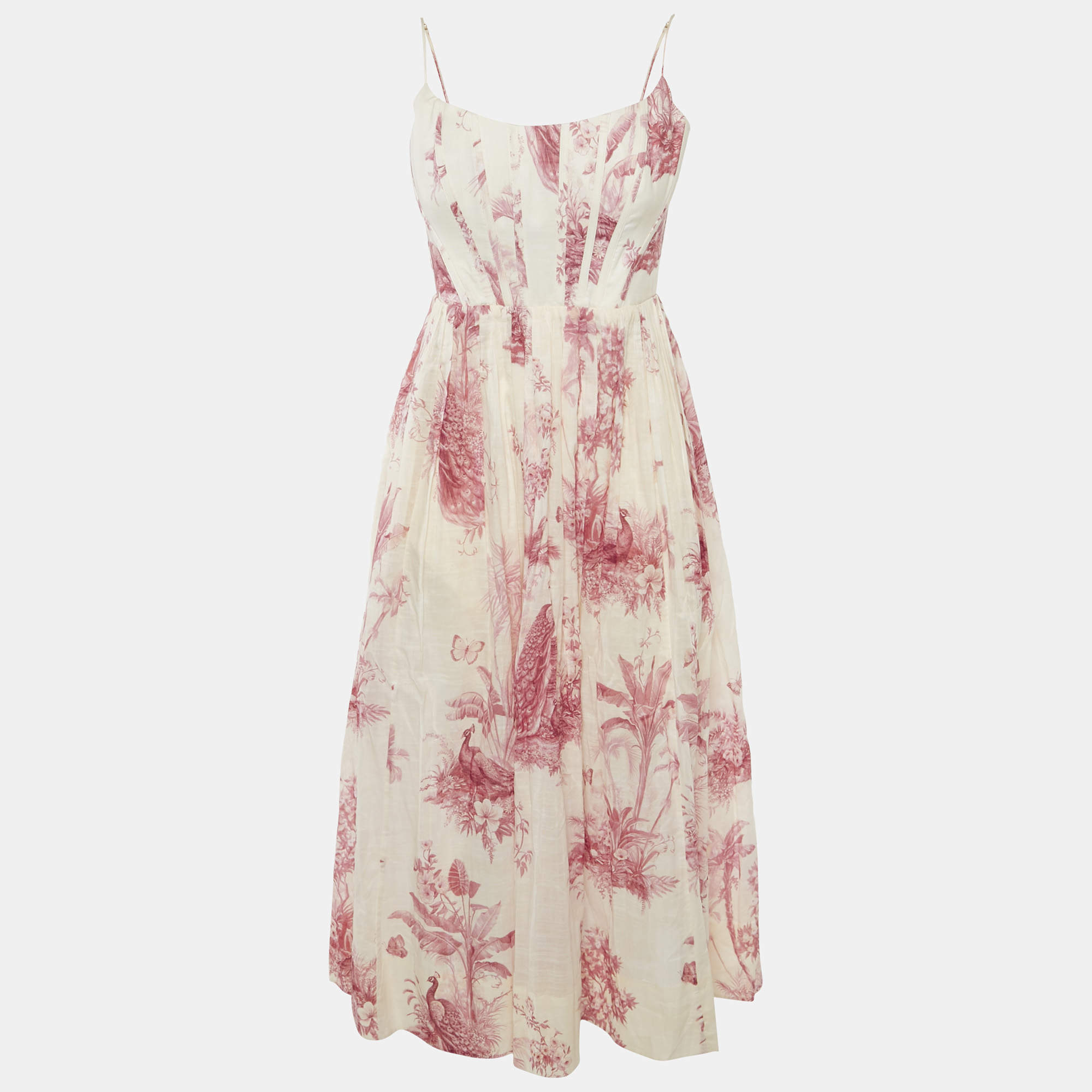 Zimmermann Pink Printed Cotton Waverly Corset Midi Dress M
