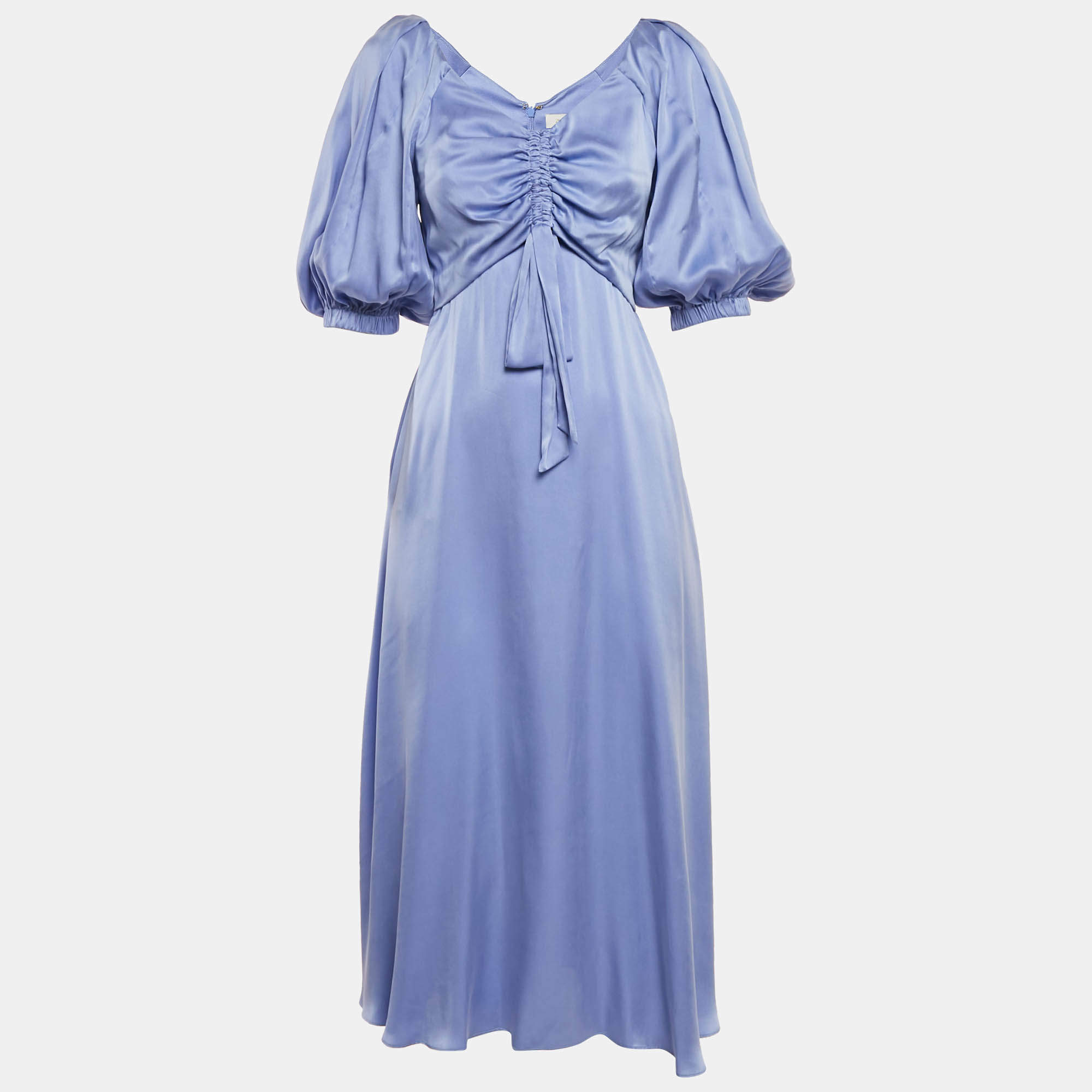 Pre Owned Zimmermann Purple Satin Silk Ruched Midi Dress S