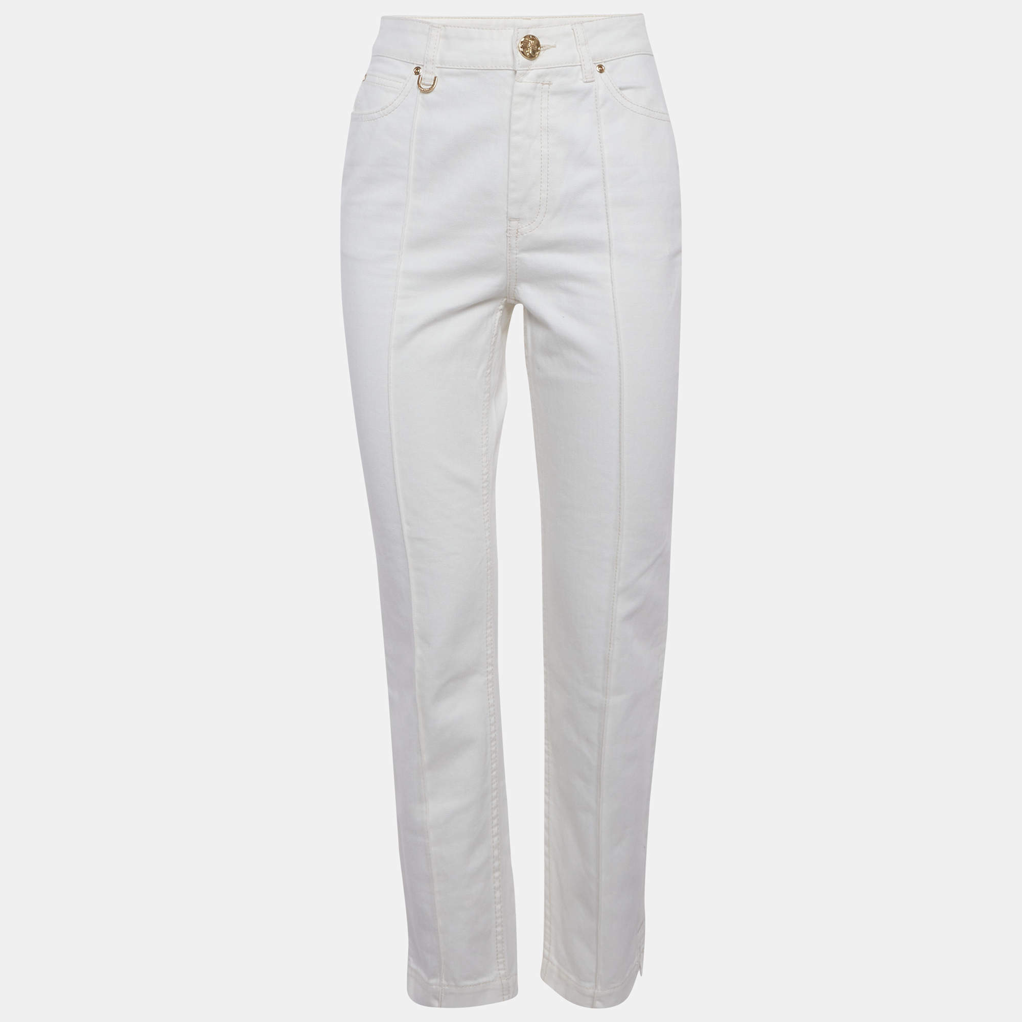 Pre Owned Zimmermann White Denim High-Rise Tapered Jeans S/Waist 27"