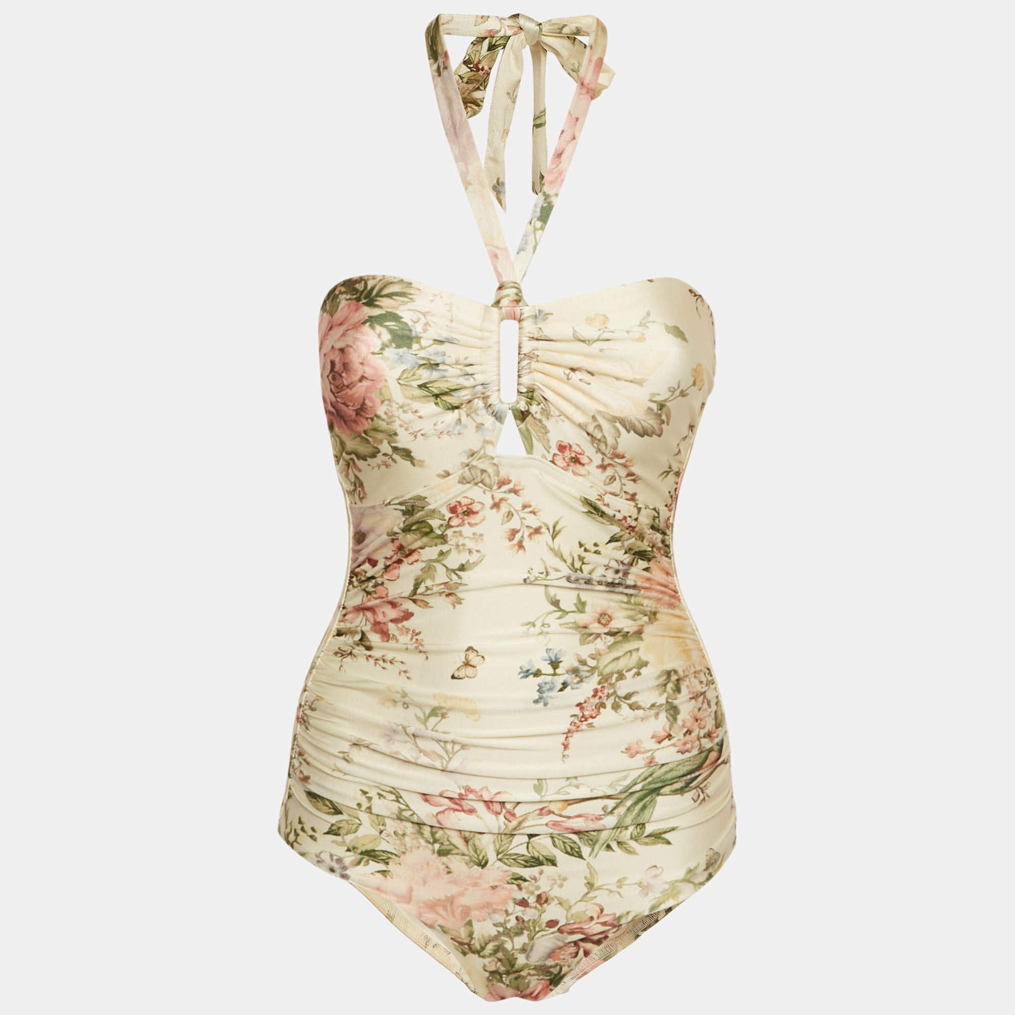 Pre Owned Zimmermann Cream Floral Jersey Waverly Wide Link Swimsuit S