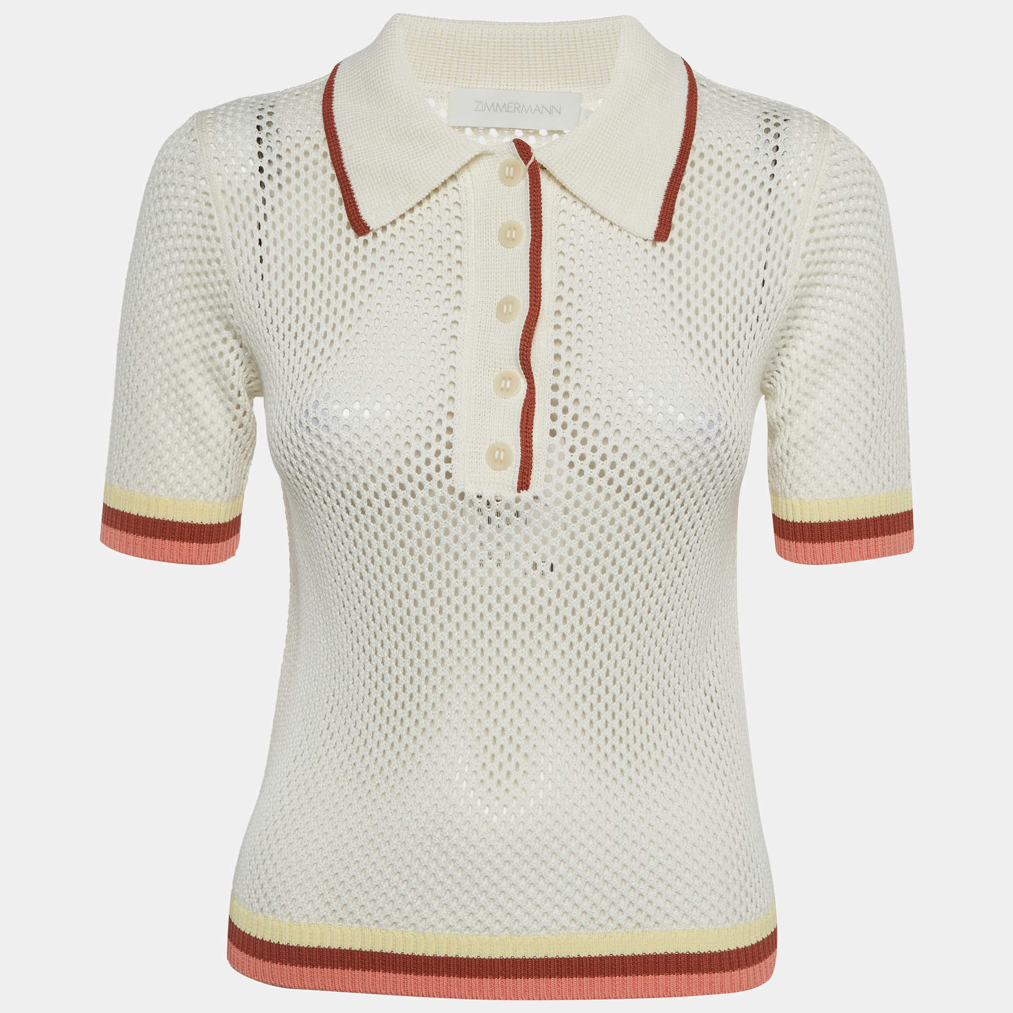 مملوكة مسبقًا Zimmermann White Mesh Golden Polo Top S