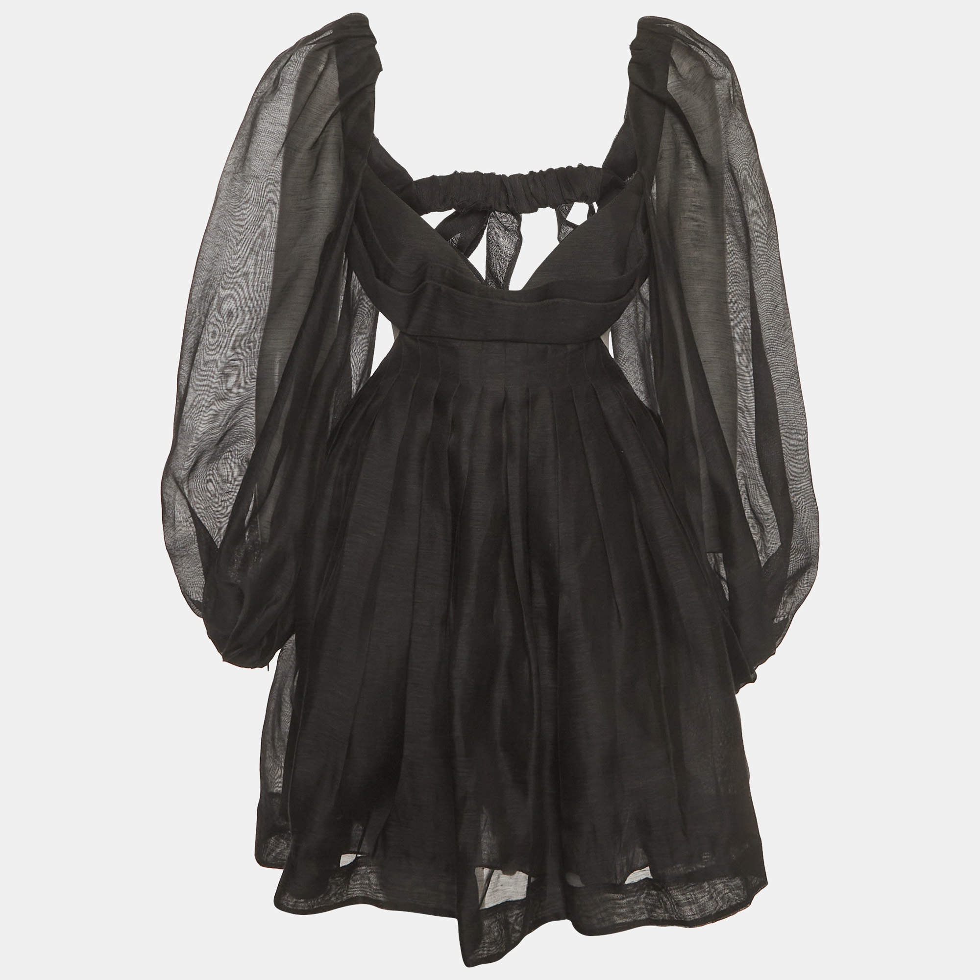 Pre Owned Zimmermann Black Linen Silk Blend Harmony Bralette Mini Dress L