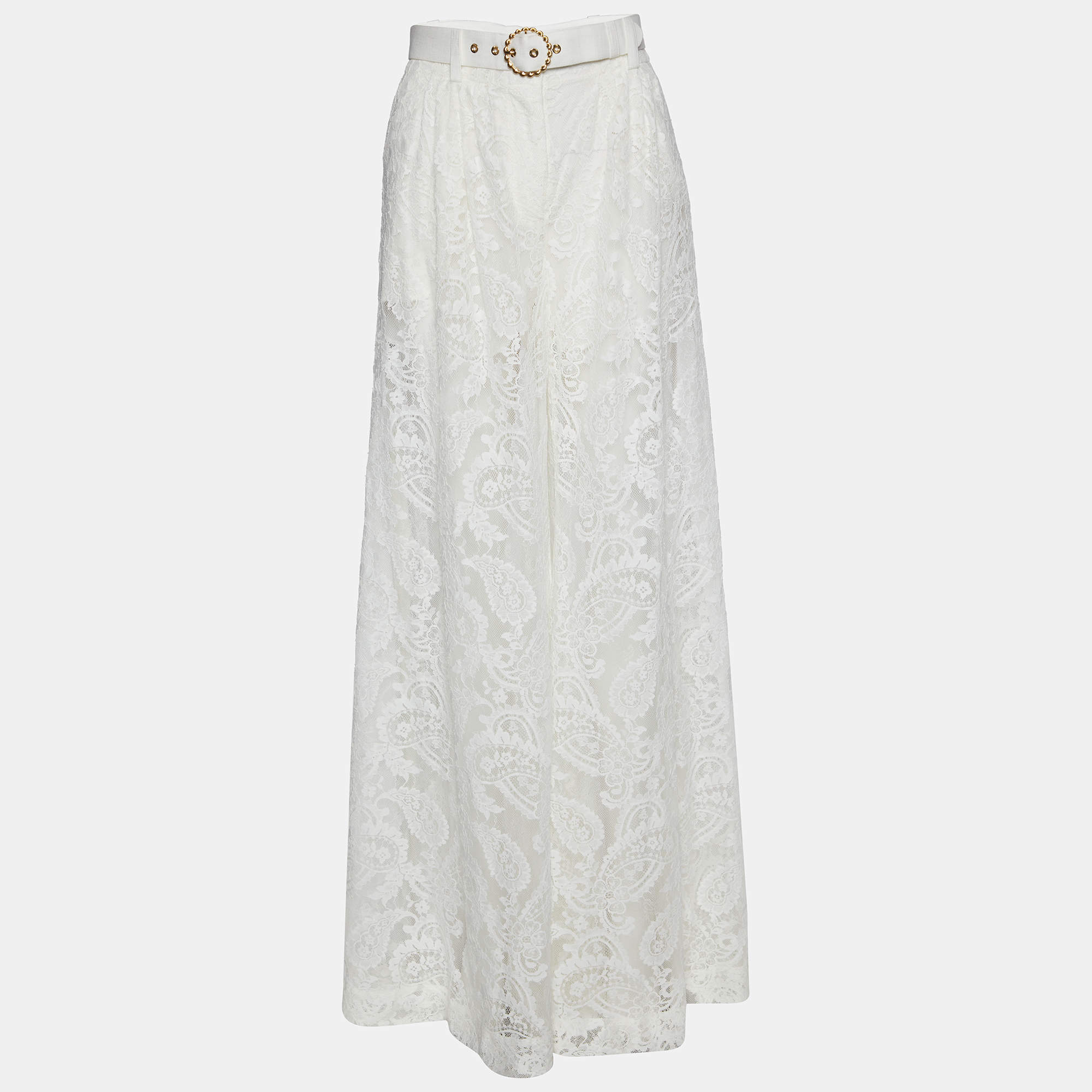 Zimmermann White Lace Wide Leg belted Donna Trousers XS