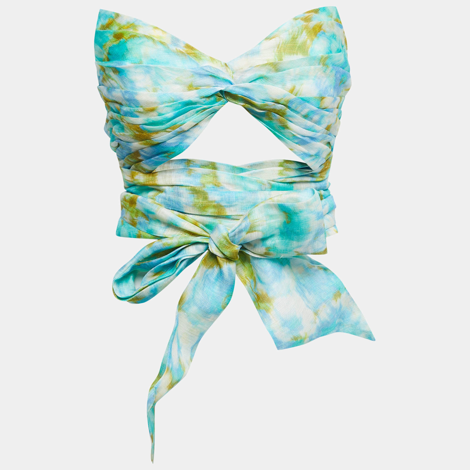 Zimmermann Blue/Green Printed Linen Twist Crop Top M