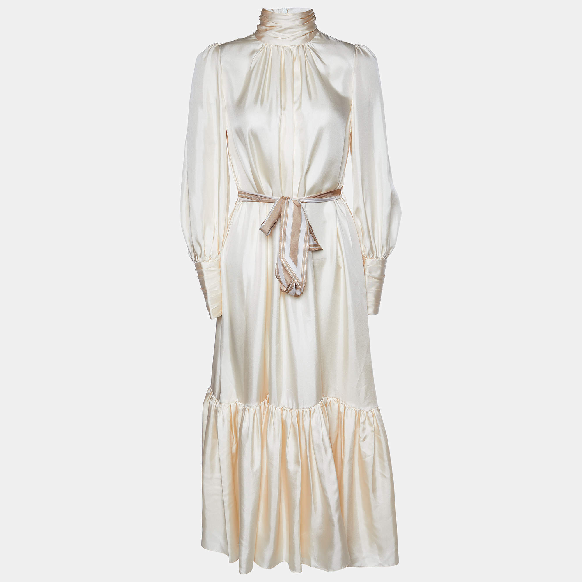 Pre Owned Zimmermann Cream Silk Celestial Frill Midi Dress S