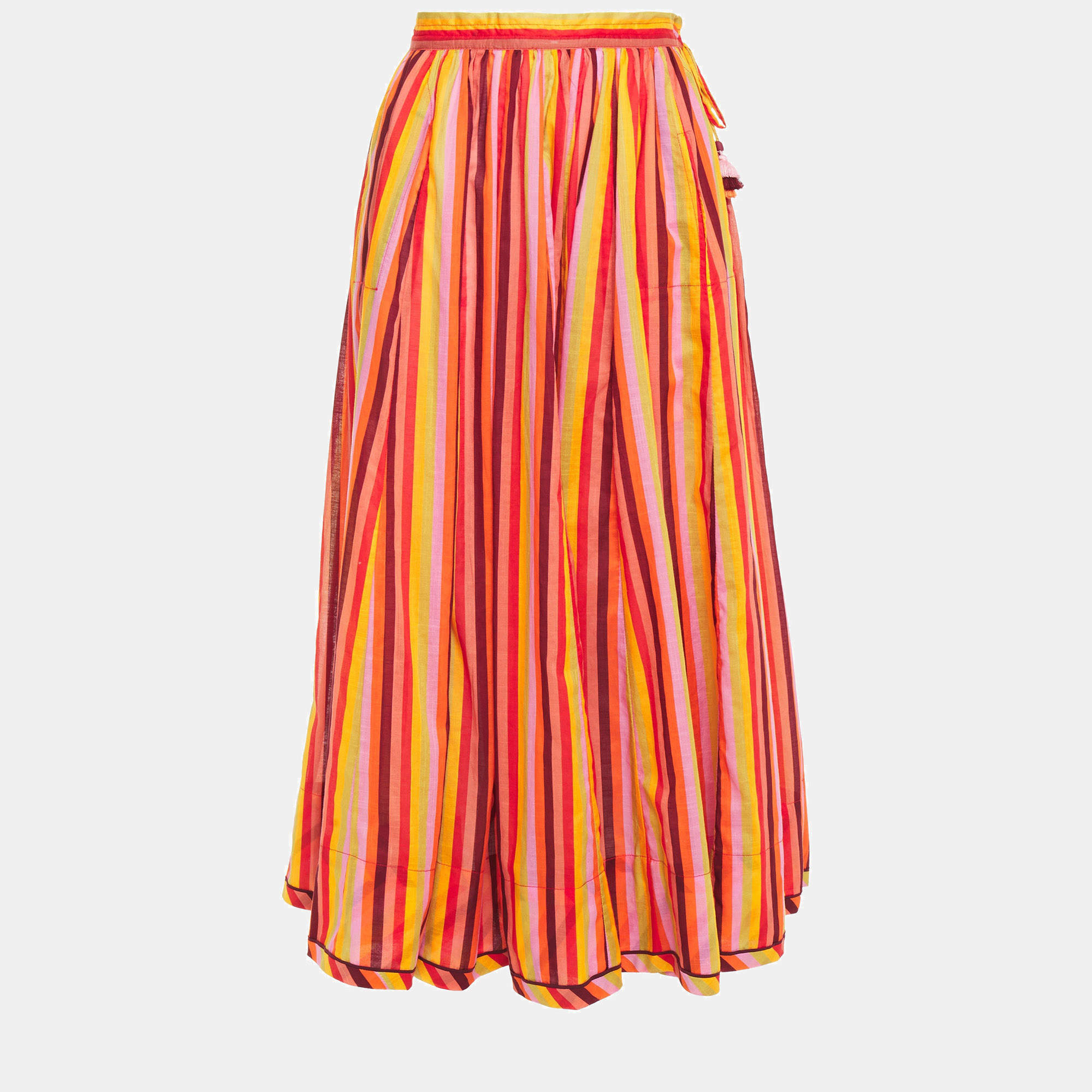 Pre Owned Zimmermann Multicolor Striped Cotton Midi Skirt Size S (1)