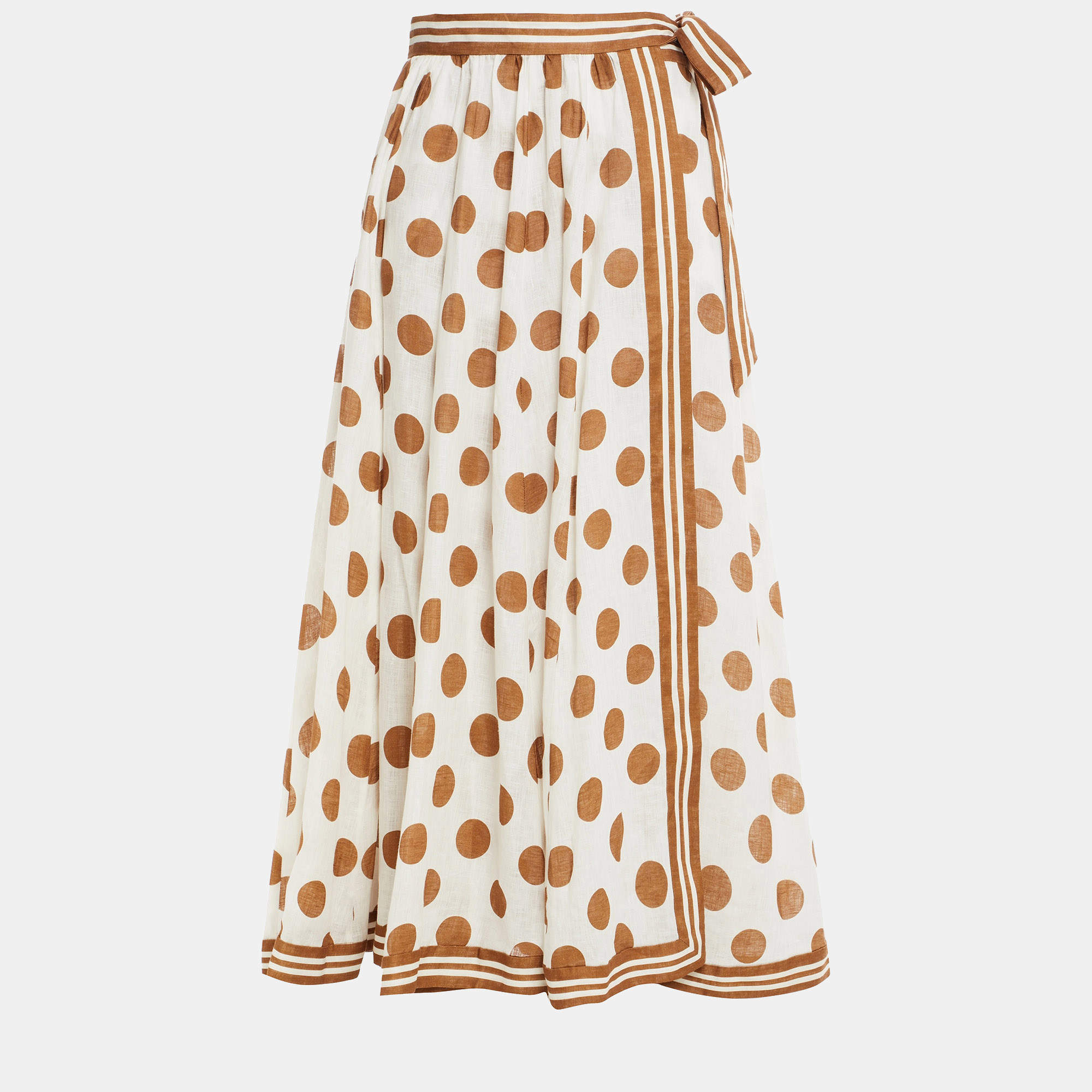 Pre Owned Zimmermann White/Brown Dotted Linen Skirt M