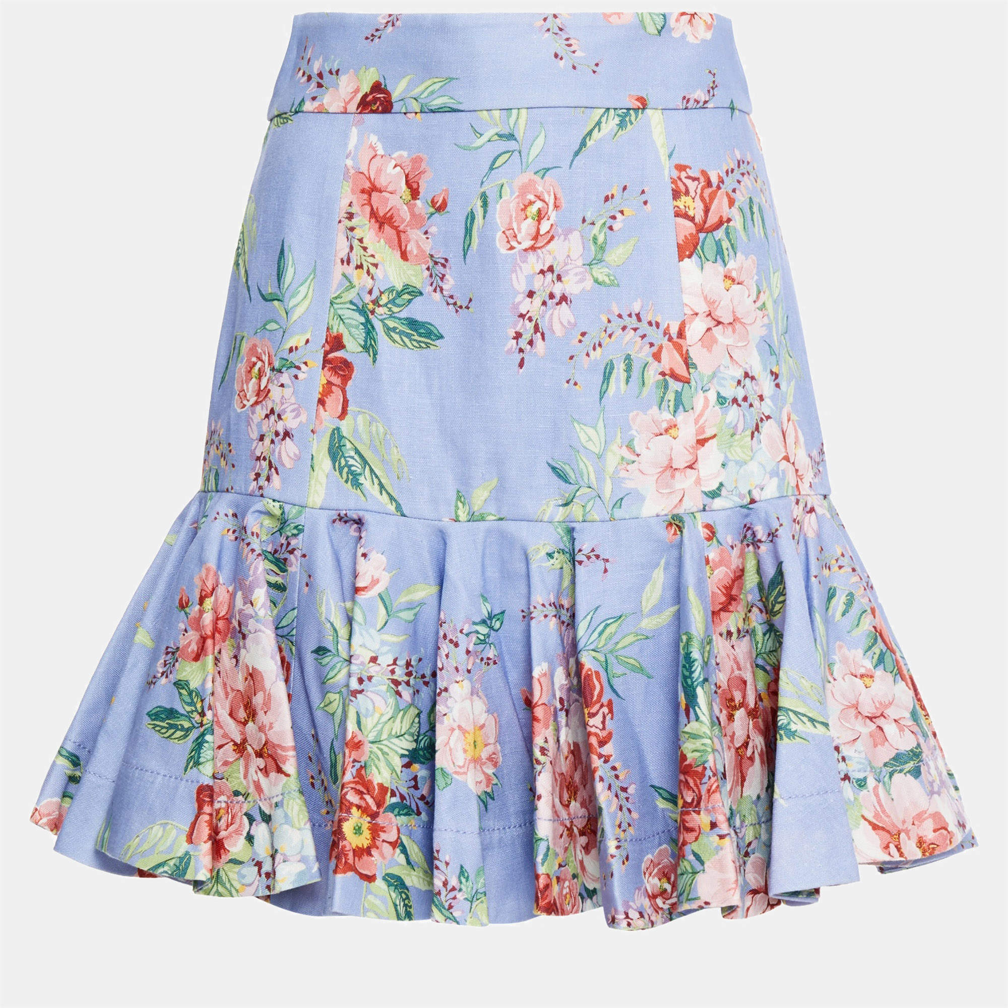 Pre Owned Zimmermann Multicolor Floral Print Linen Skirt Size M (2)
