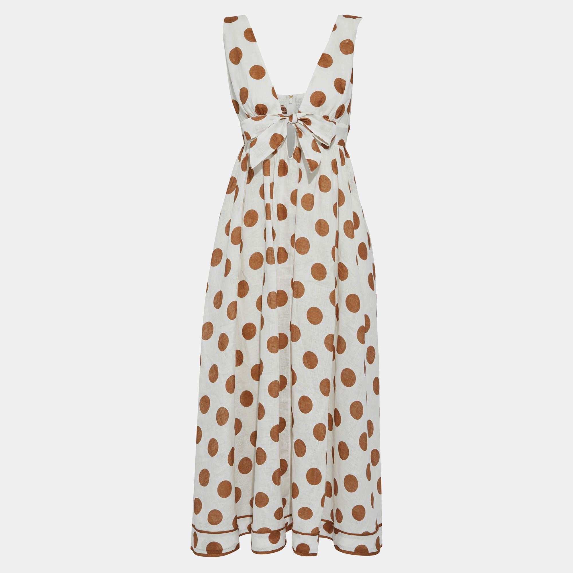 Pre Owned Zimmermann White Polka-Dot Linen Maxi Dress L
