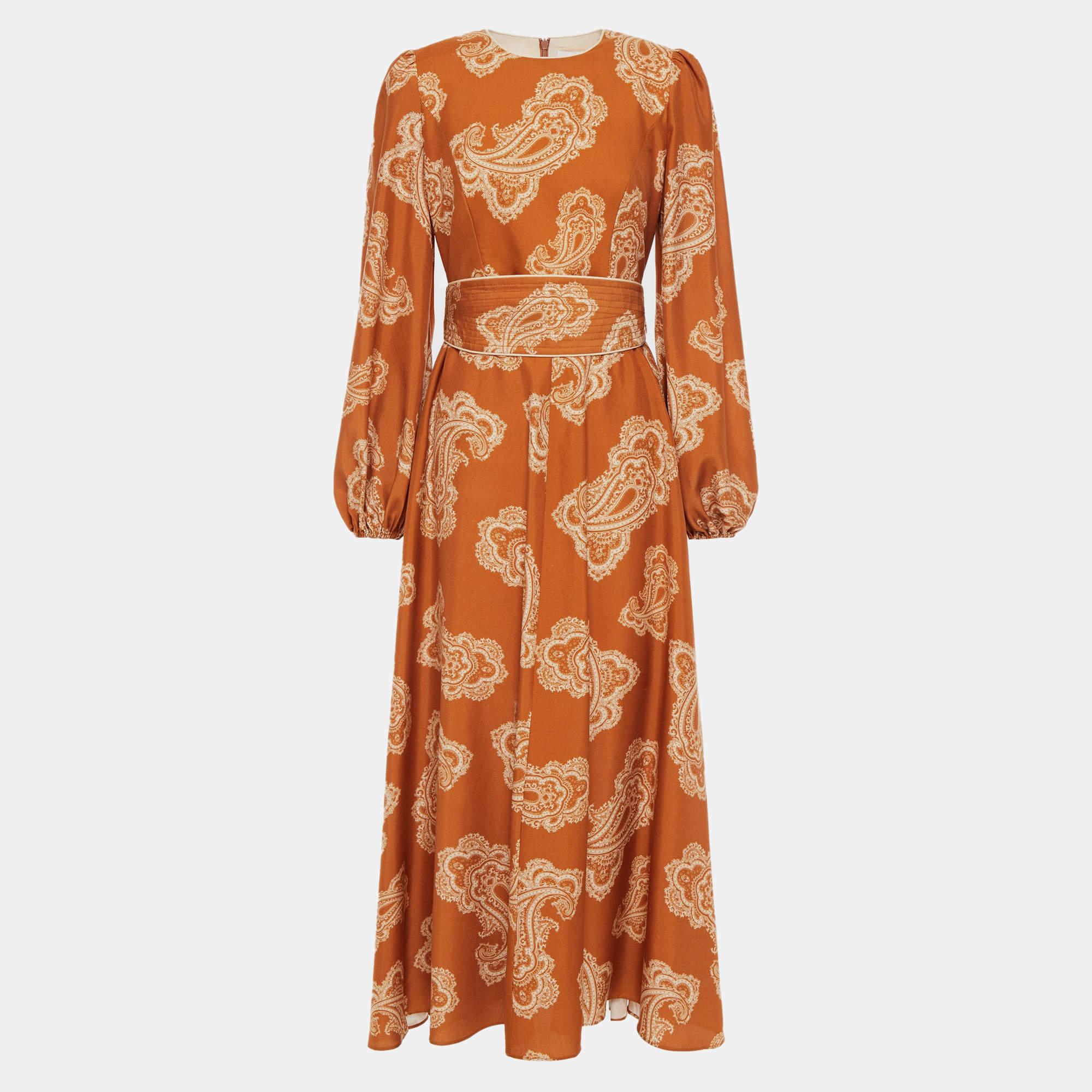Pre Owned Zimmermann Orange Paisley Silk Maxi Dress M