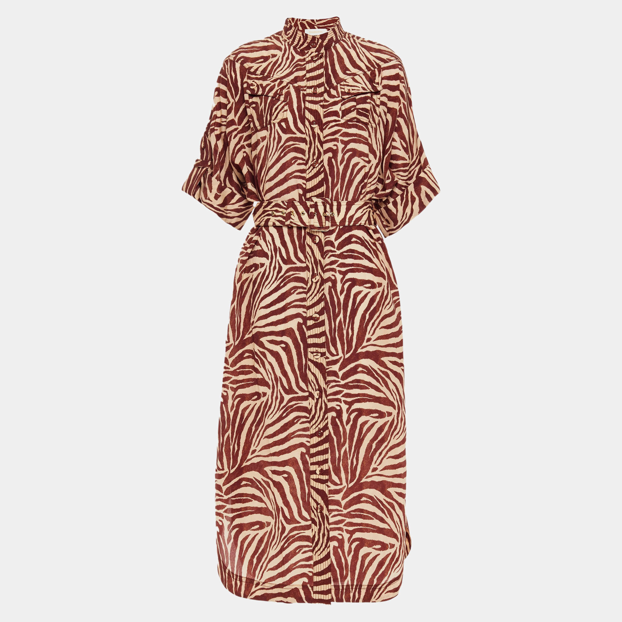 مملوكة مسبقًا Zimmermann Brown Printed Silk Midi Dress M