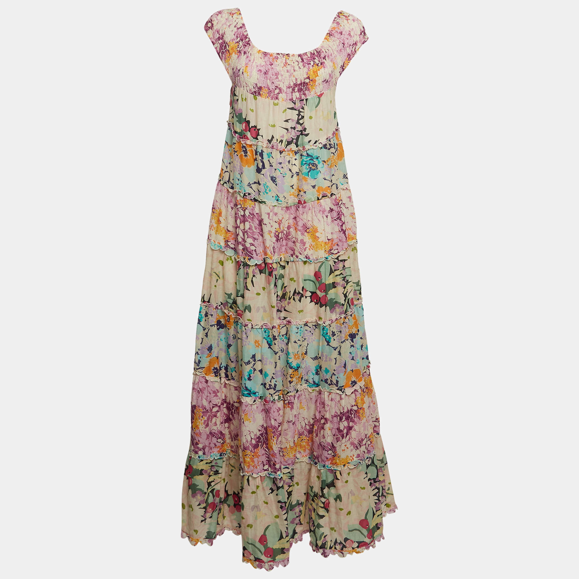 Pre Owned Zimmermann Multicolor Floral Print Cotton Tiered Maxi Dress S