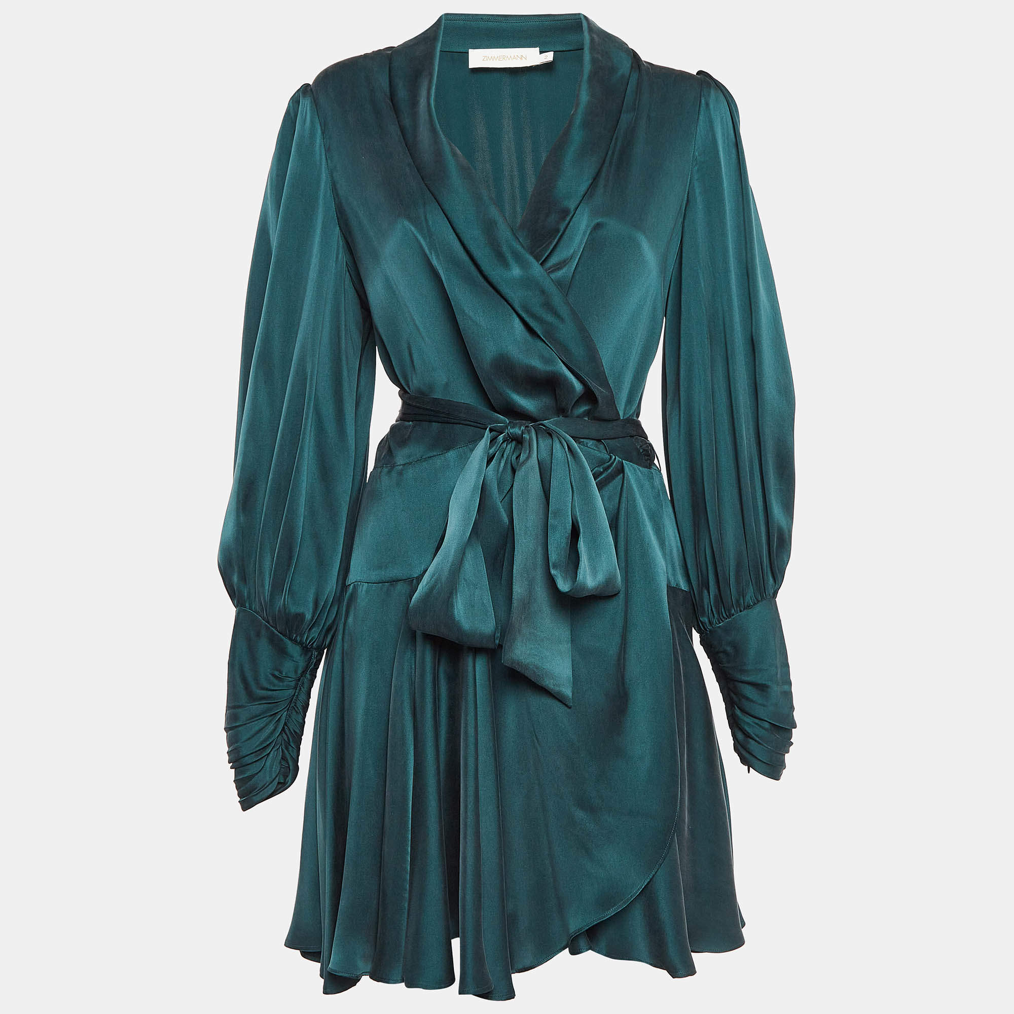 مملوكة مسبقًا Zimmermann Green Silk Wrap-Around Mini Dress M