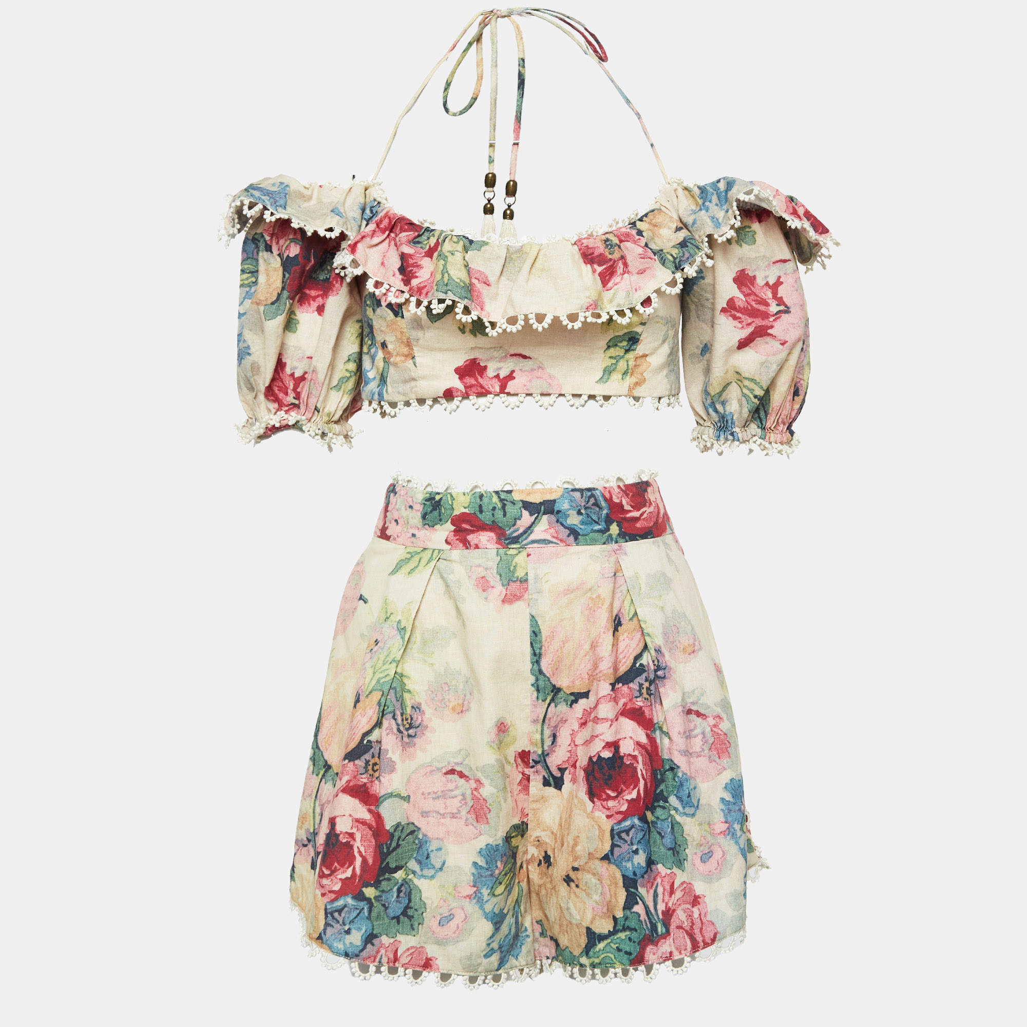 Zimmermann Beige Floral Print Skirt & Top Set M