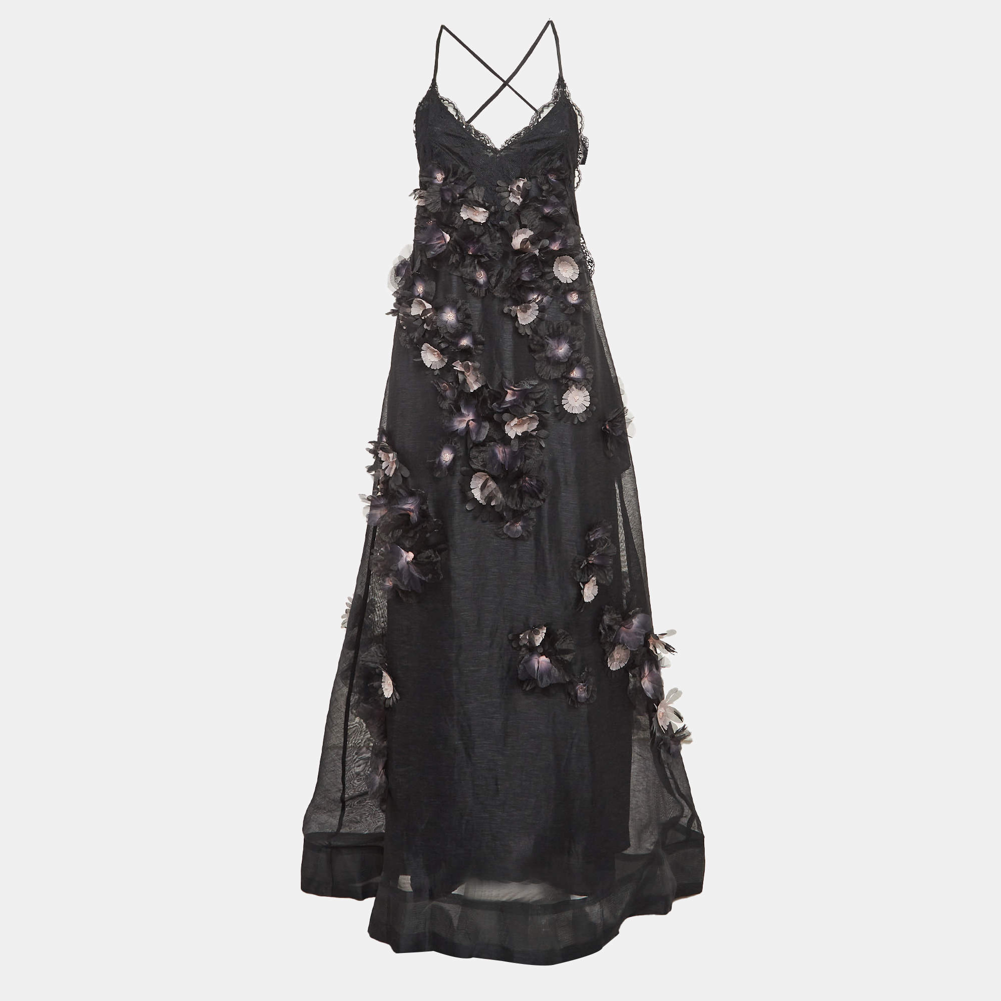 Pre Owned Zimmermann Black Matchmaker Daisy Linen Blend Slip Dress M