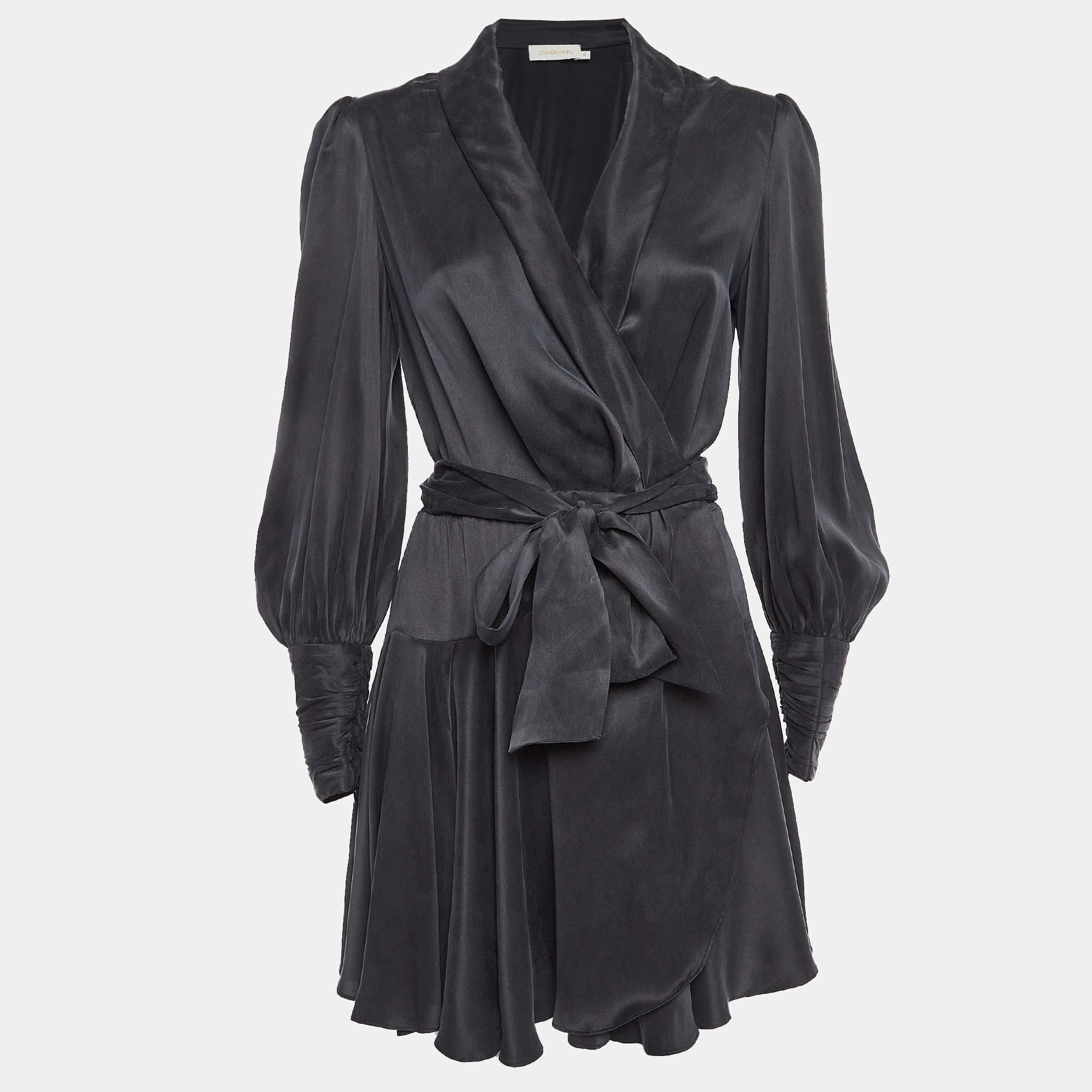 مملوكة مسبقًا Zimmermann Black Silk Satin Wrap Mini Dress XS