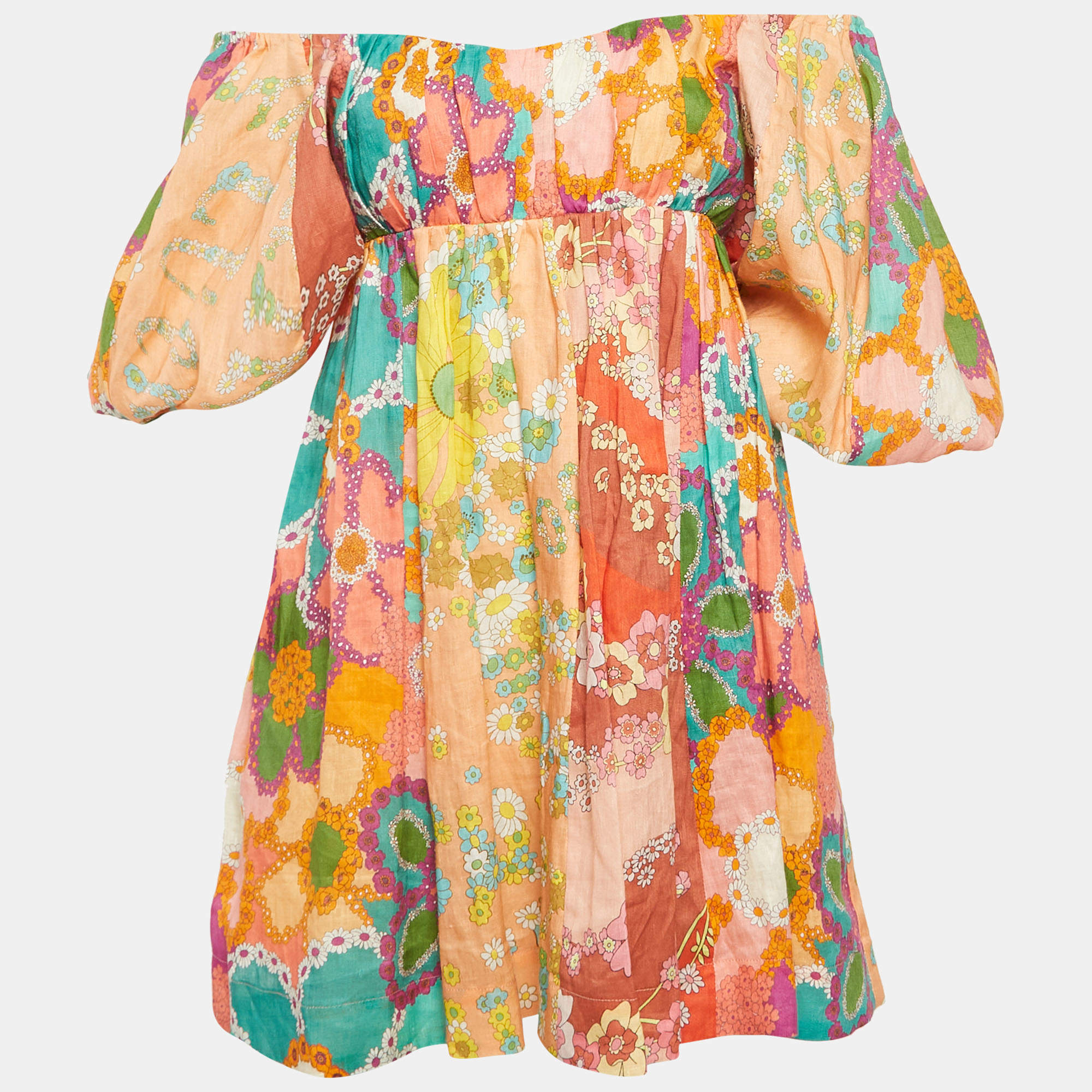 Zimmermann Orange/Multicolor Printed Off-Shoulder Mini Dress XS