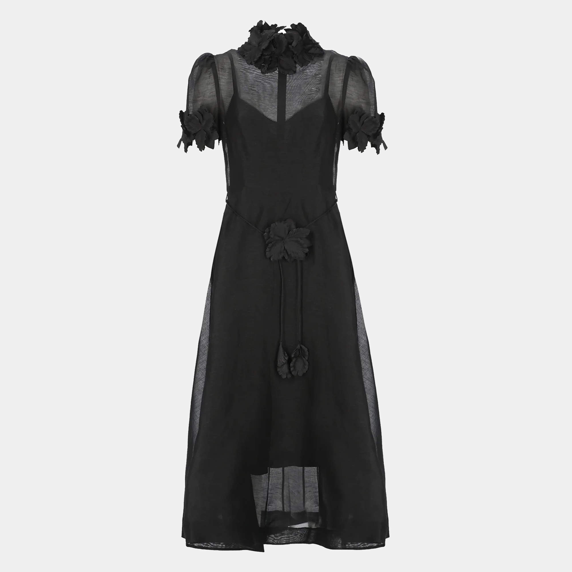 مملوكة مسبقًا Zimmermann Black Flower Applique Linin Midi Dress M