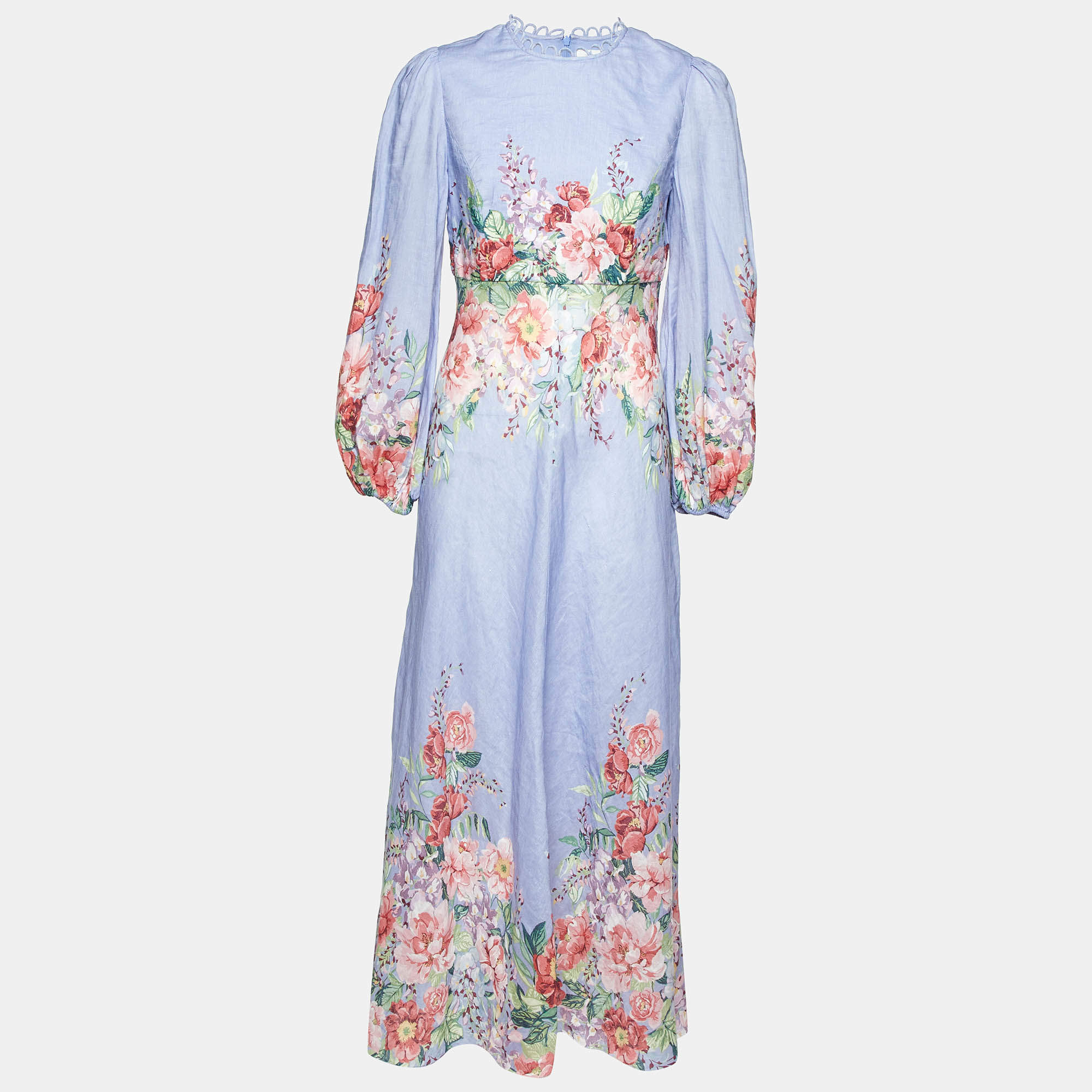 Pre Owned Zimmermann Purple Floral Print Linen Bellitude Long Dress L