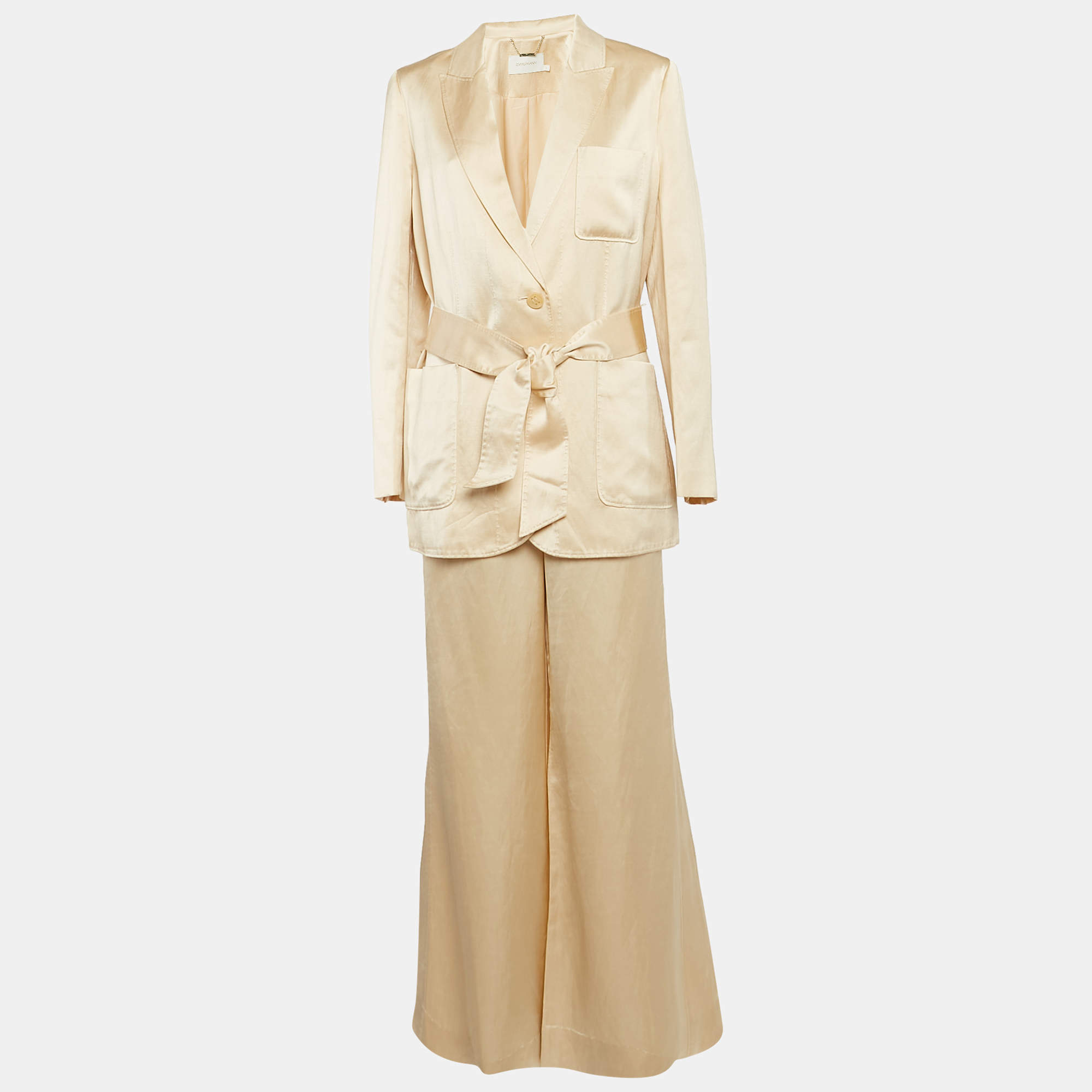Zimmermann Beige Crepe Belted Blazer and Pants Set L