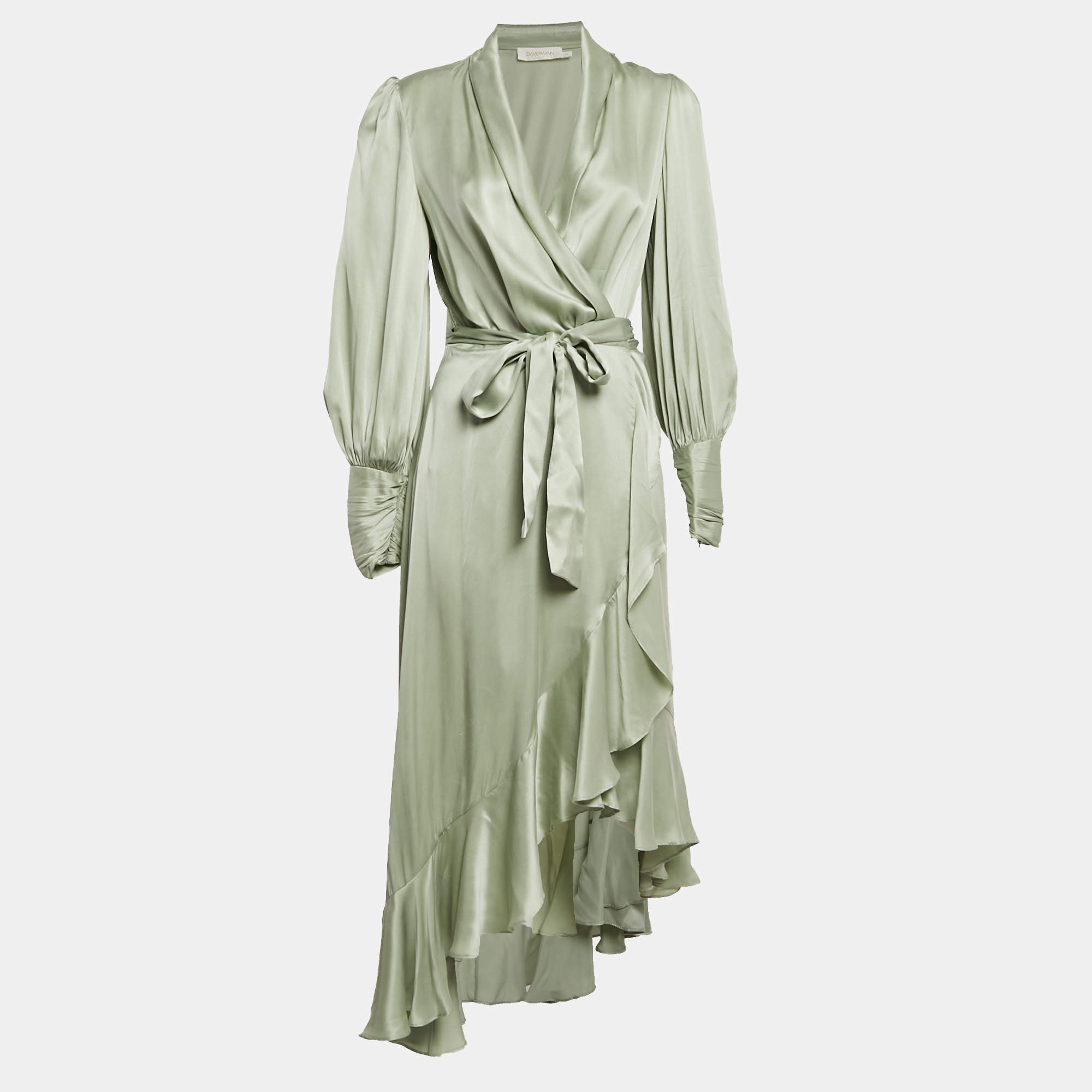 Pre Owned Zimmermann Ice Green Silk Wrap Dress S