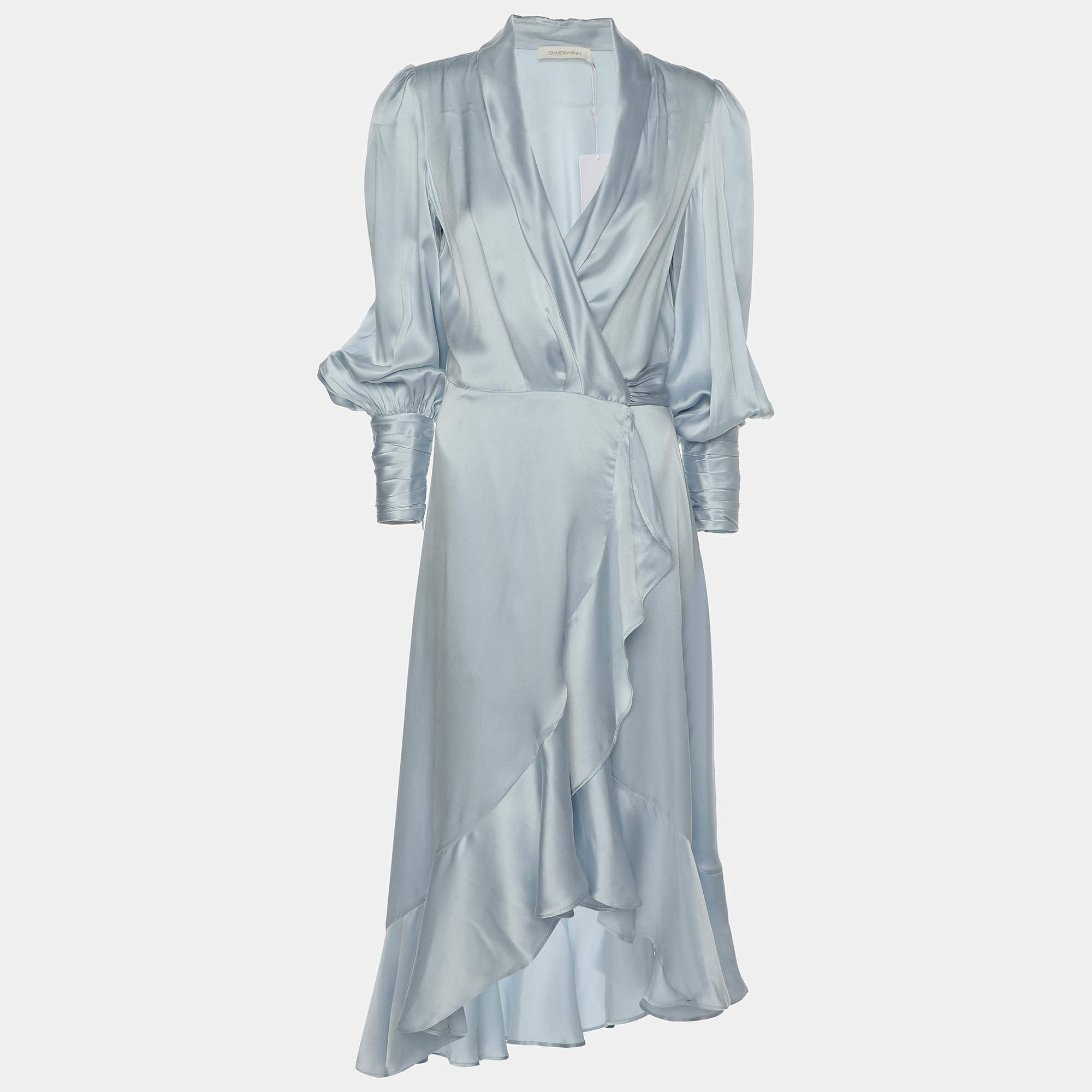 Pre Owned Zimmermann Light Blue Silk Belted Maxi Dress S