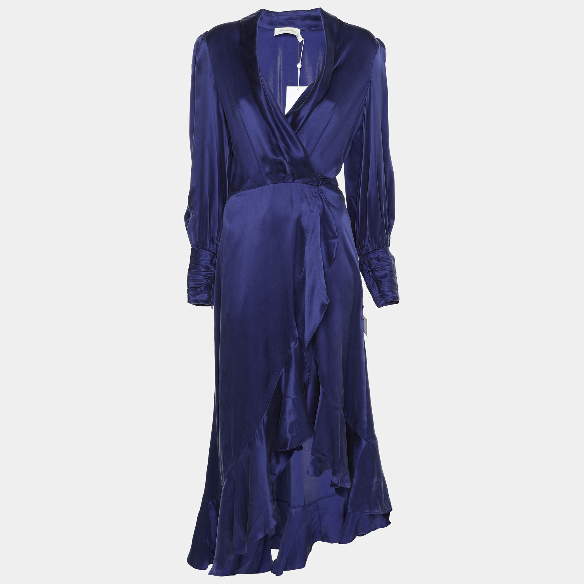 Pre Owned Zimmermann Blue Indigo Silk Belted Maxi Dress S