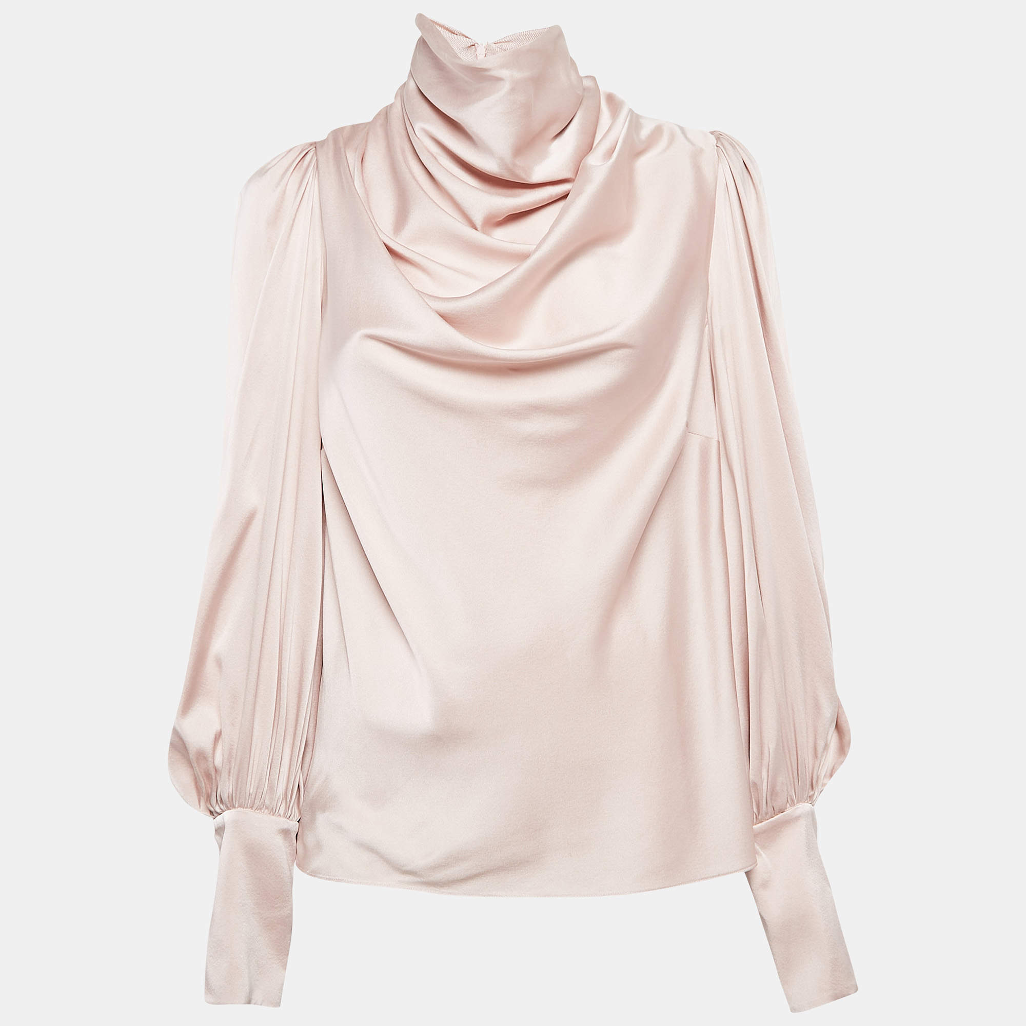 مملوكة مسبقًا Zimmermann Pink Satin Silk High Cowl Neck Blouse M