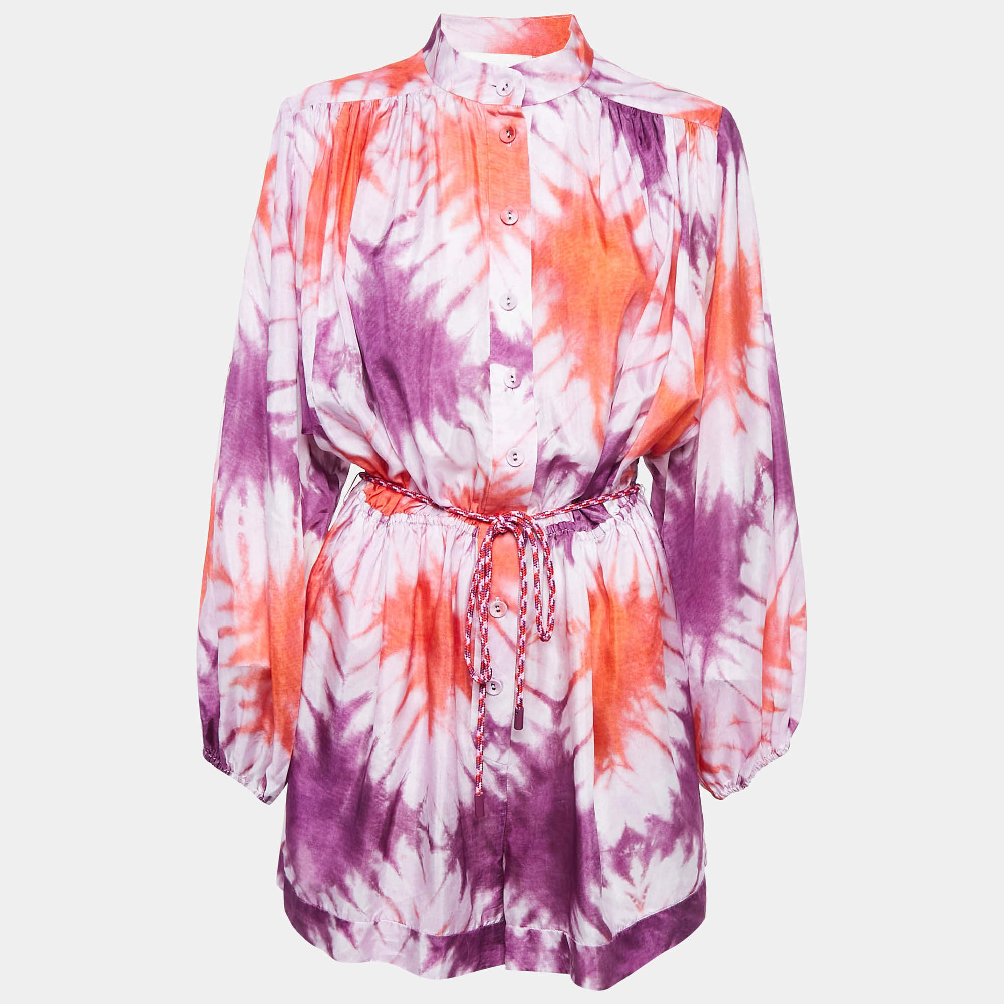 Zimmermann Purple/Red Tie-Dye Silk Belted Playsuit L
