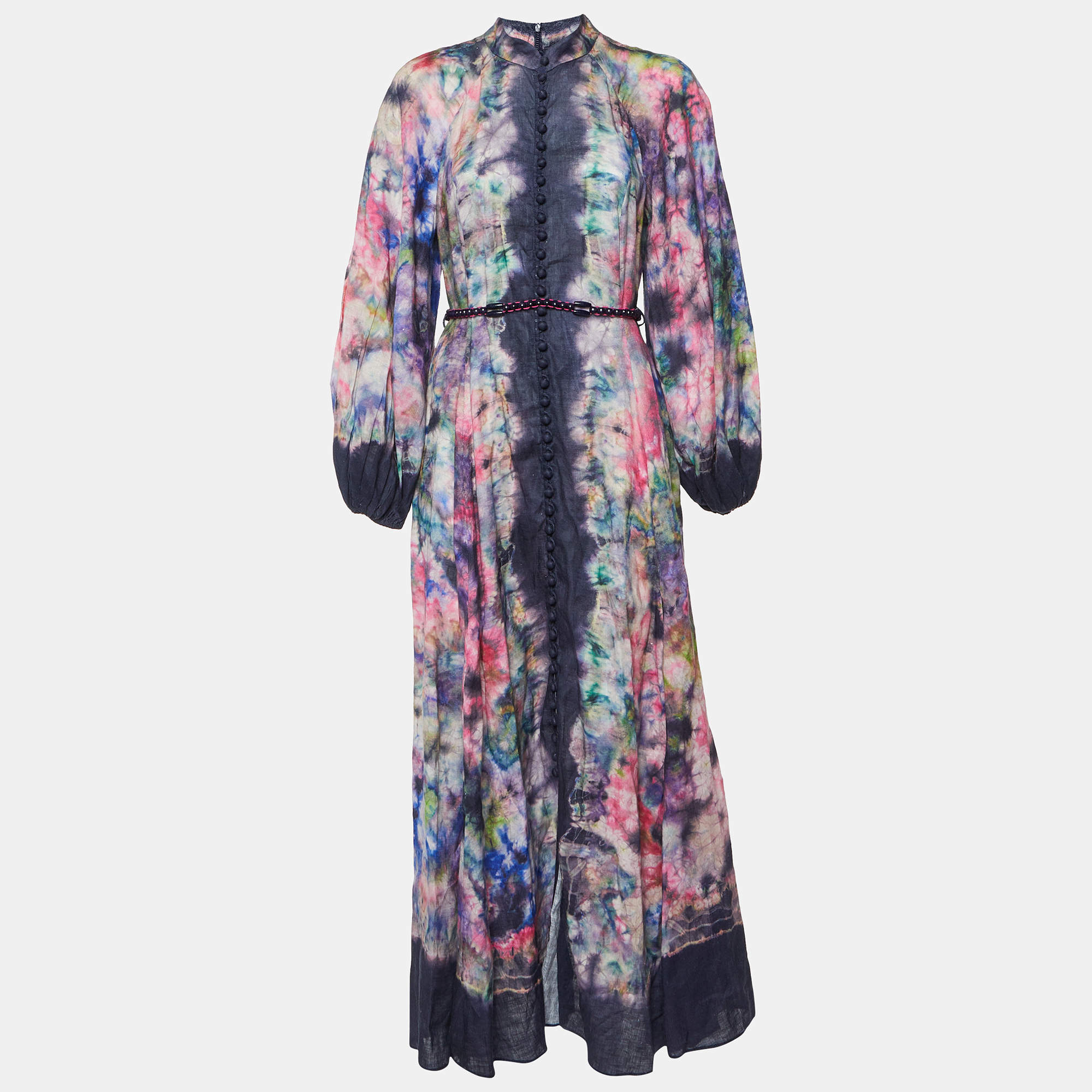 Zimmermann Purple Printed Linen Tropicana Billow Long Dress L