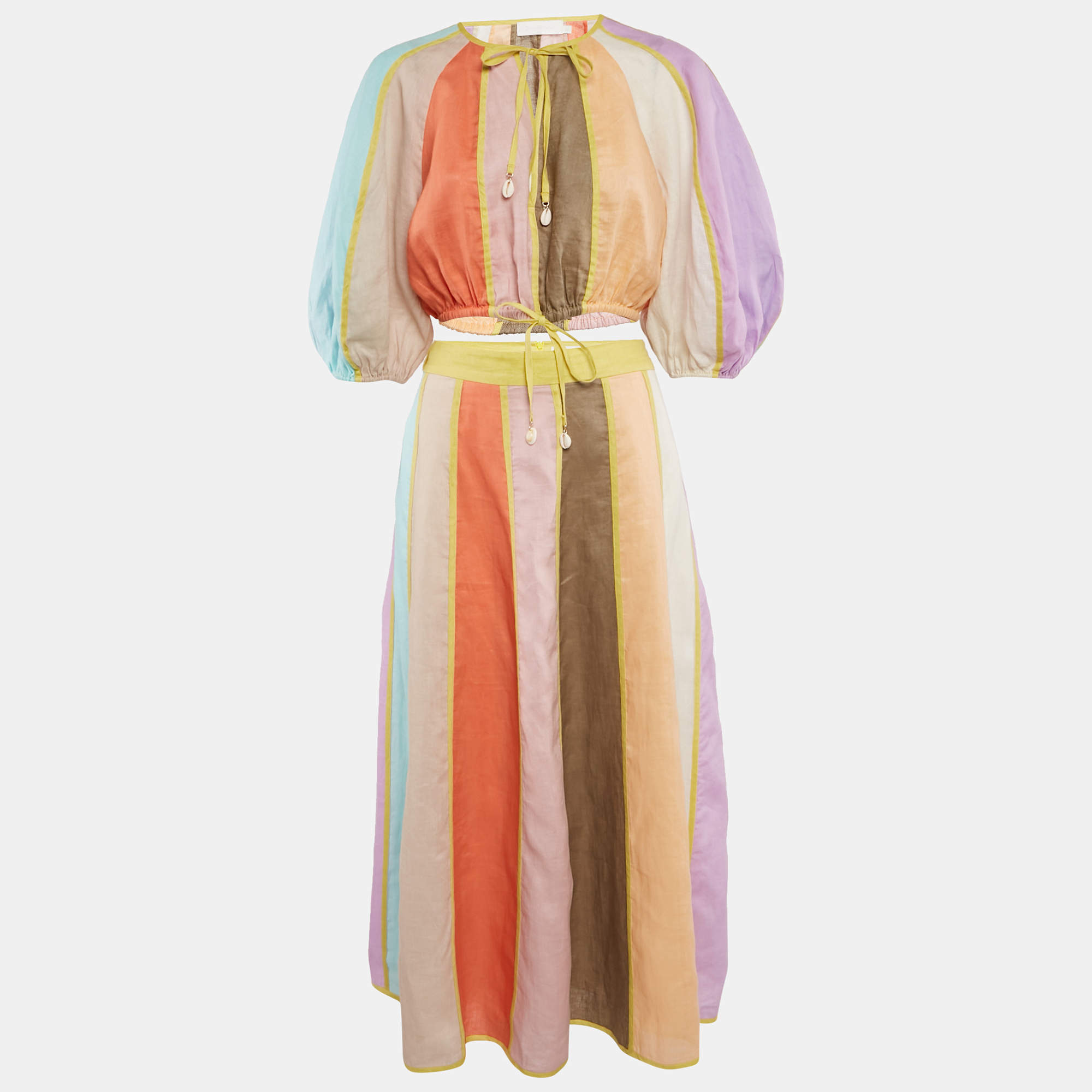 Zimmermann Multicolor Linen Paneled Skirt and Top Set M