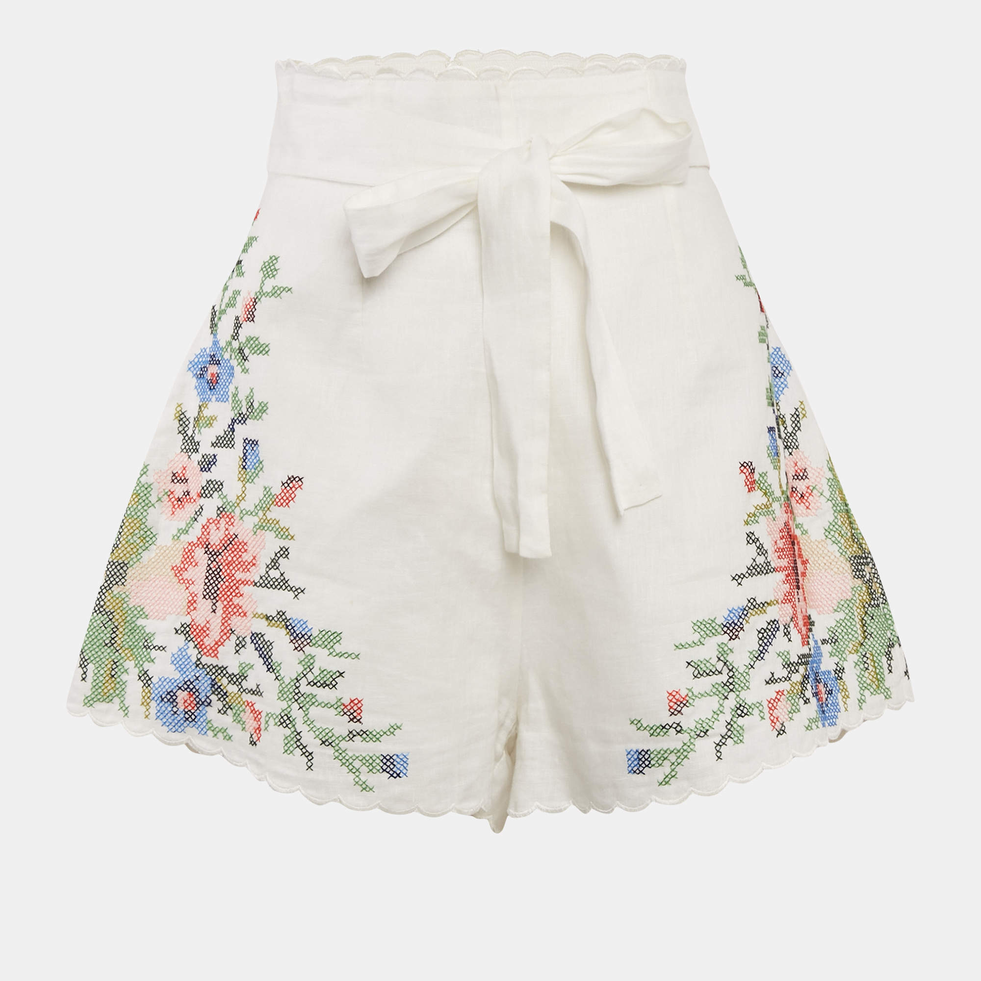 Zimmermann White Cross-Stitch Embroidery Linen Short M