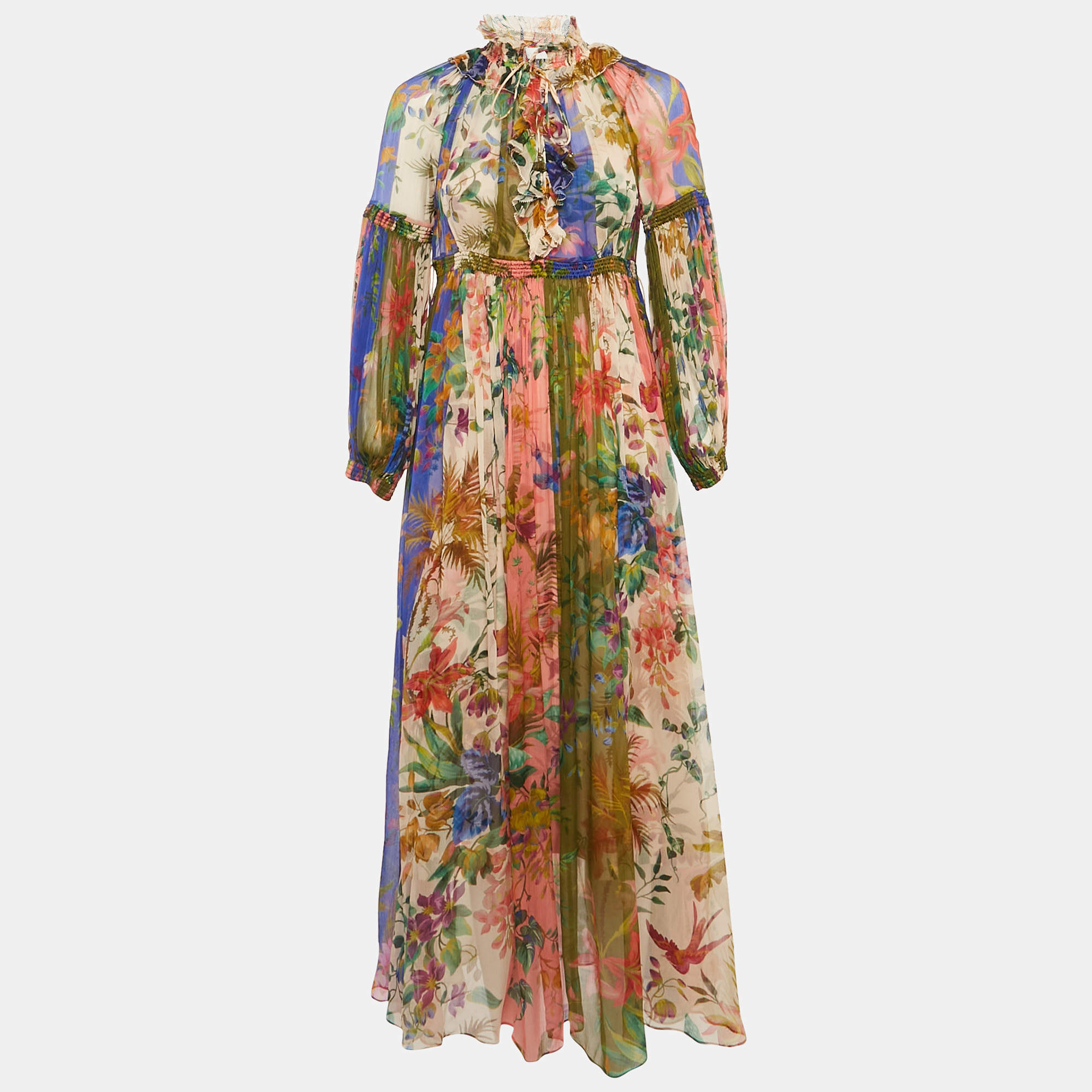 مملوكة مسبقًا Zimmermann Multicolor Floral Print Chiffon Silk Maxi Dress S