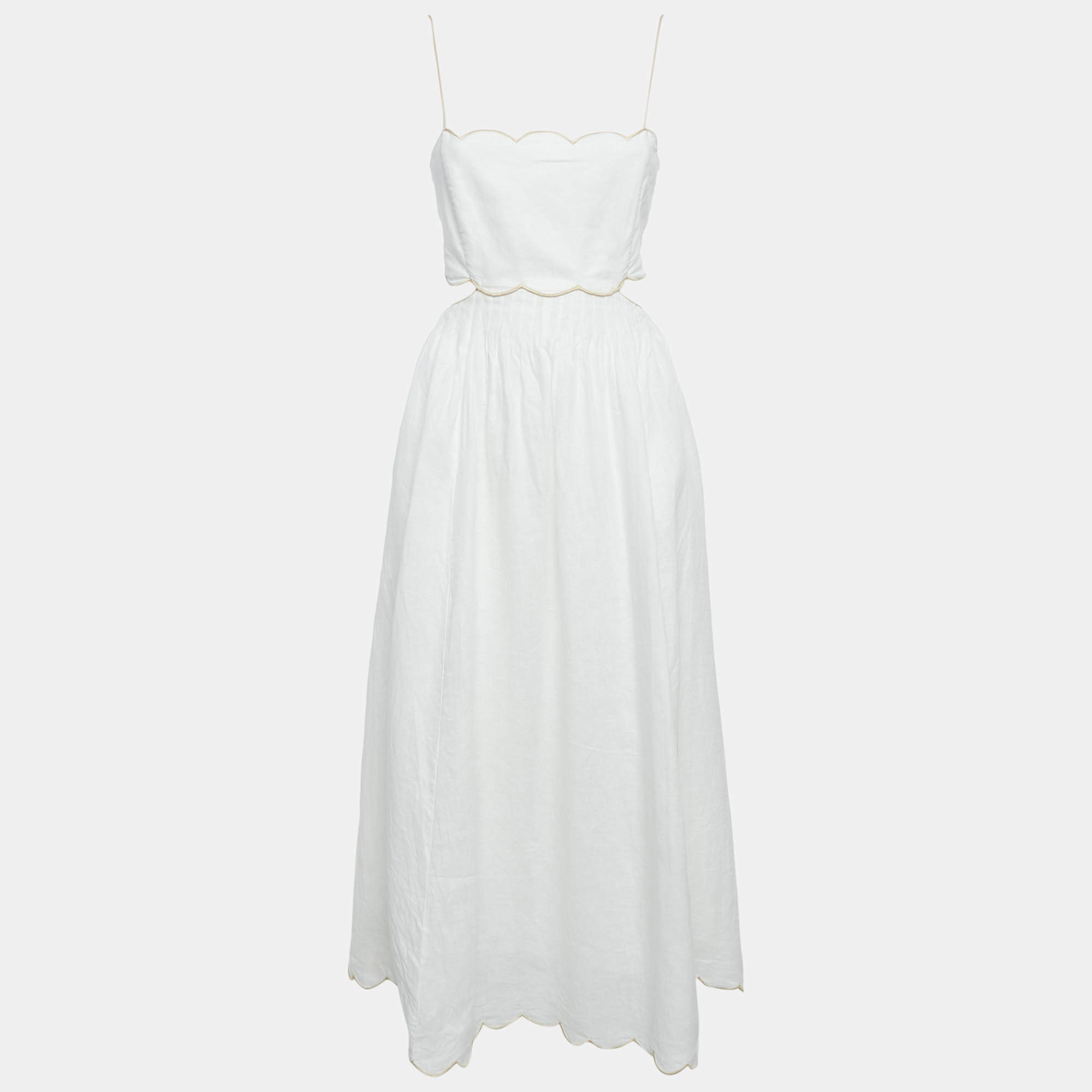 Pre Owned Zimmermann White Linen Lace-Up Detail Cut-Out Midi Dress XL